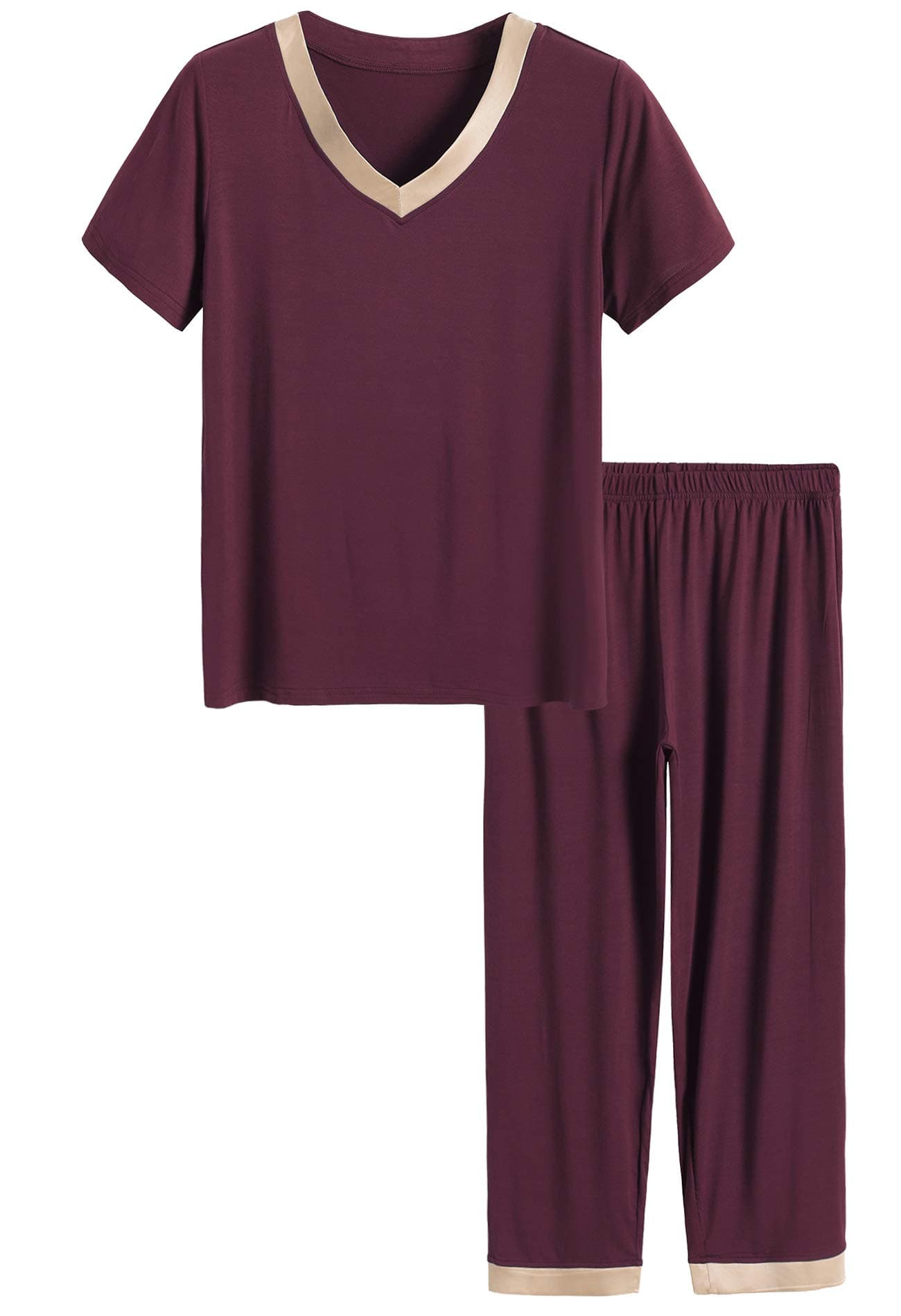 LatuzaWomen's V-neck Sleepwear Short Sleeves Top with Pants Pajama Set