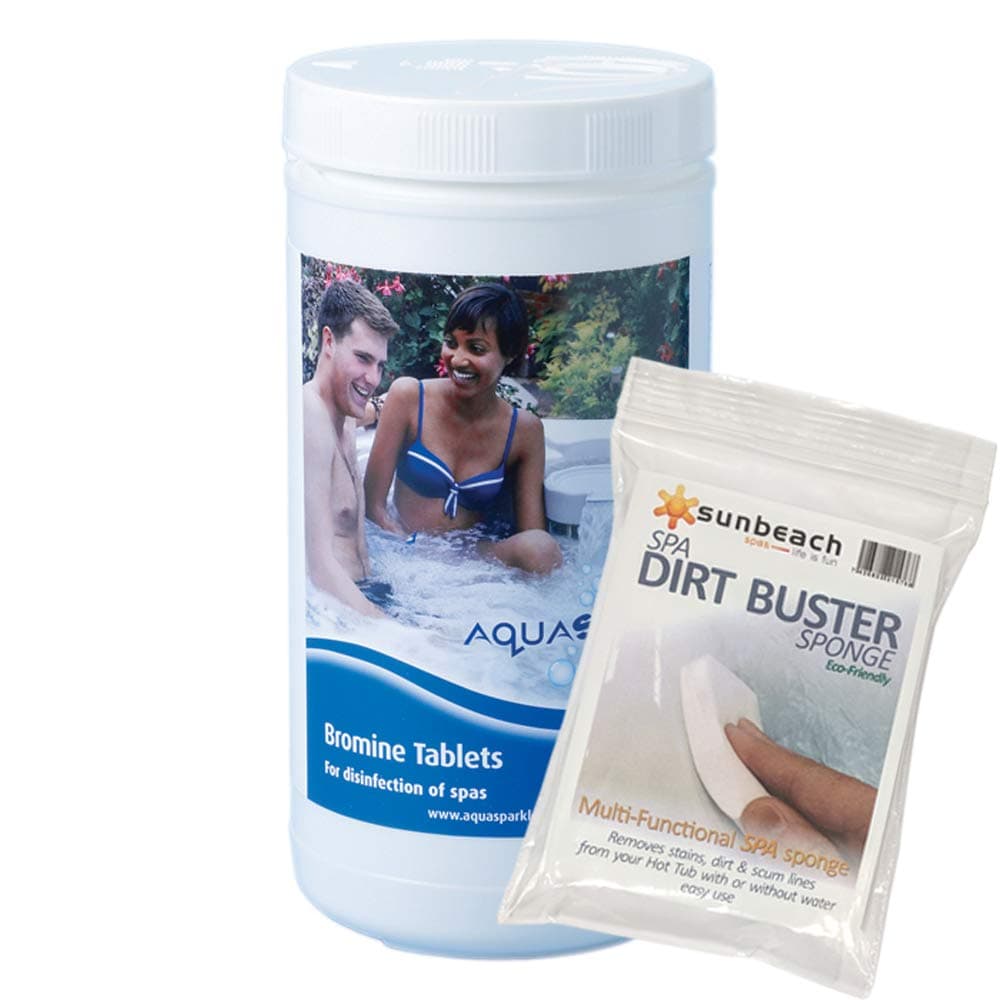 1kg Bromine Tablets for Hot Tubs and Spa with FREE Sunbeach Dirt Buster Sponge