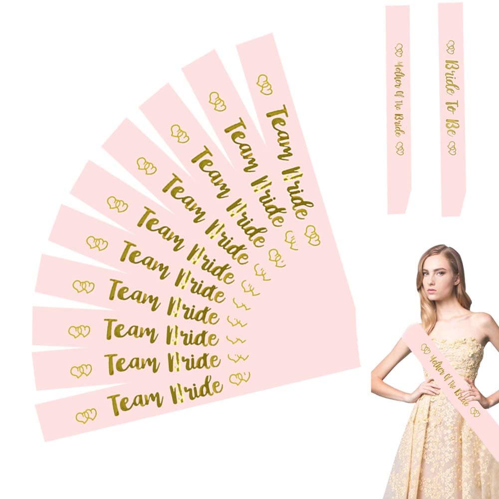 KINDPMA 12 Pcs Hen Party Sashes Bride Sash Hen Party Bridesmaid Sash Includes 1 Rose Gold Bride to Be Sash 10 Team Bride Sash 1 Mother of The Bride Sash for Hen Party Bridal Shower Party Wedding