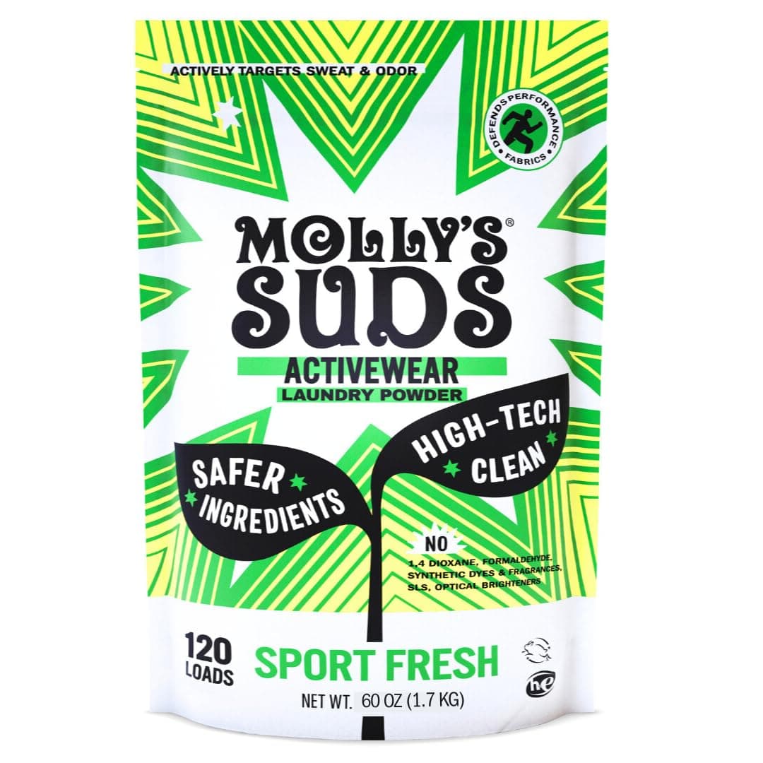 Molly's Suds Active Wear Laundry Detergent Powder - Natural Extra Strength Washing Powder, Stain Fighting for Performance Fabrics and Sensitive Skin - 120 Loads