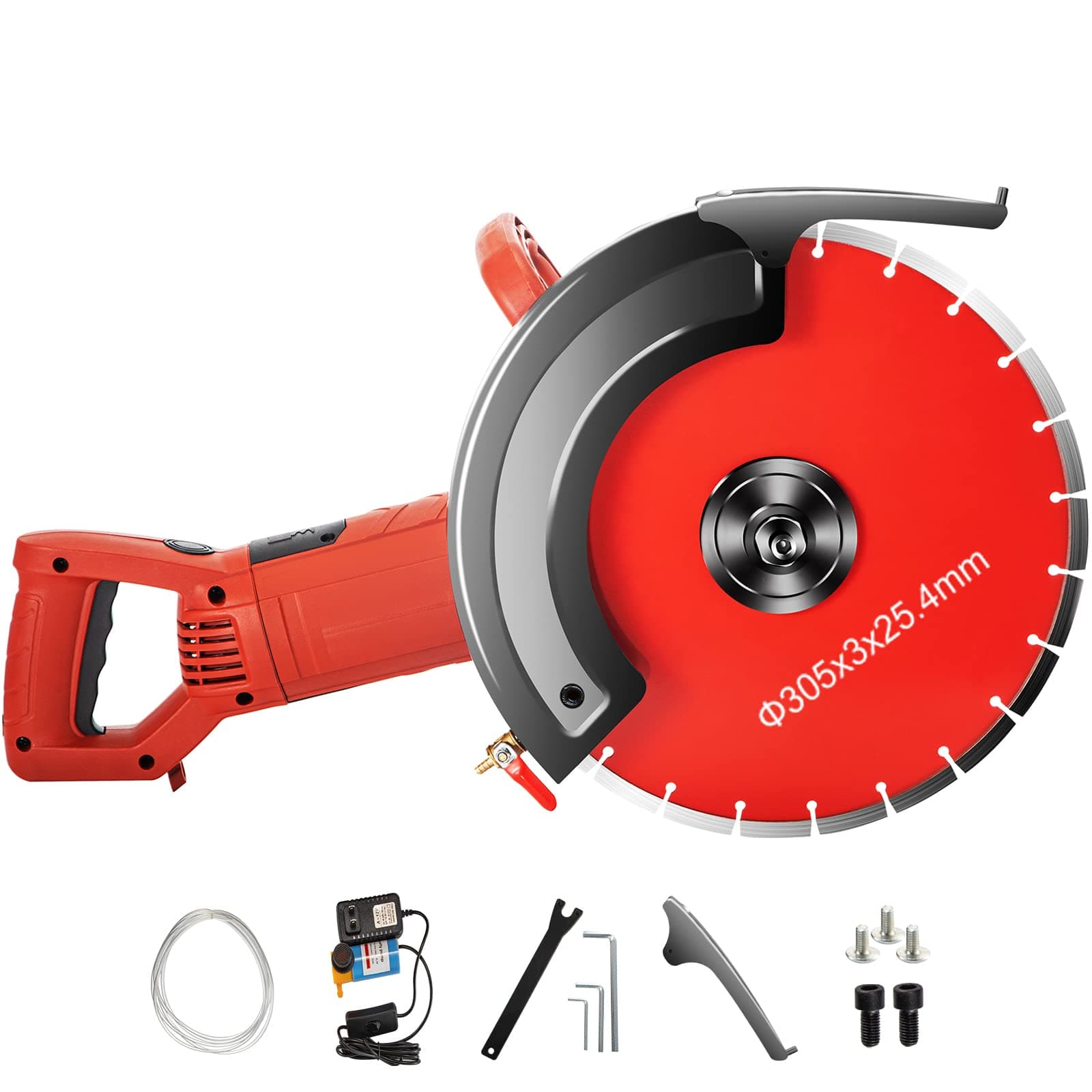 VEVOR 12 in Concrete Saw, 1800W Power Cutter, Wet/Dry Corded Circular Saw with 12" Blade and Attachments, 4" Cut Depth Masonry Saw for Granite, Brick, Porcelain