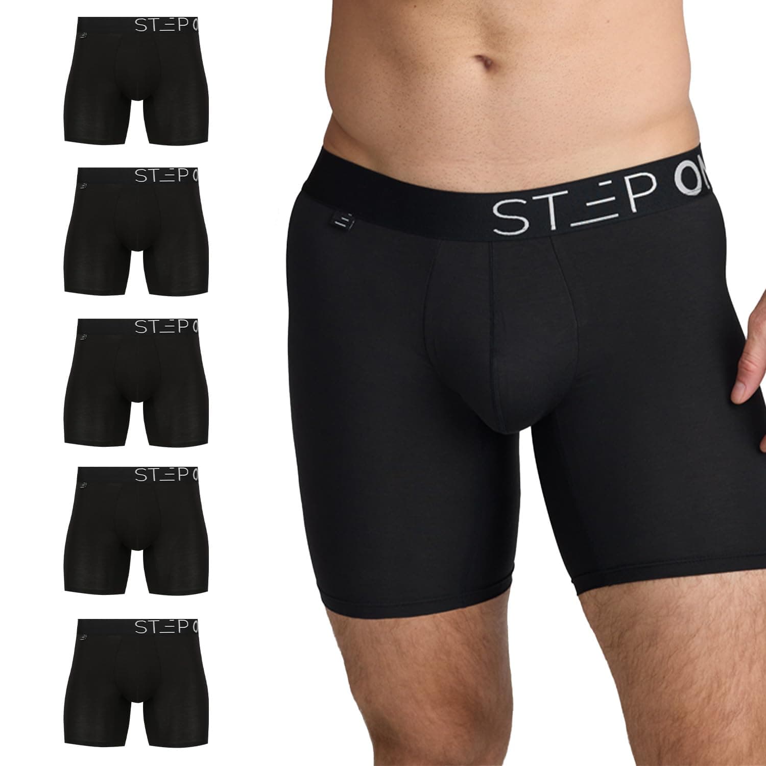 STEP ONE Mens Boxers Shorts Multipack, 5 Pairs, Anti Chafing Underwear for Men, Moisture-Wicking Boxer Shorts with 3D Pouch. Fabric Made from bamboo viscose