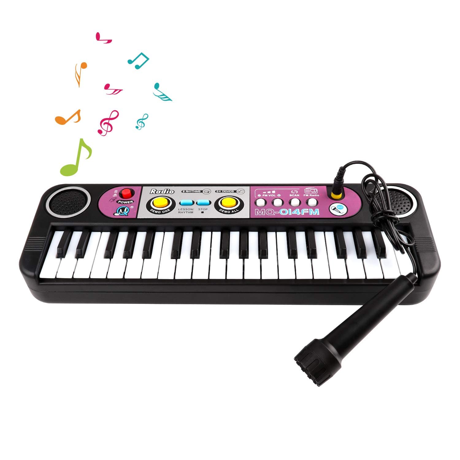 Zmoon Kids Piano Keyboard, 37 Multifunctional Mini Electronic Keyboard Portable Electronic Piano Toys with Microphone for Toddlers and Beginners - Black