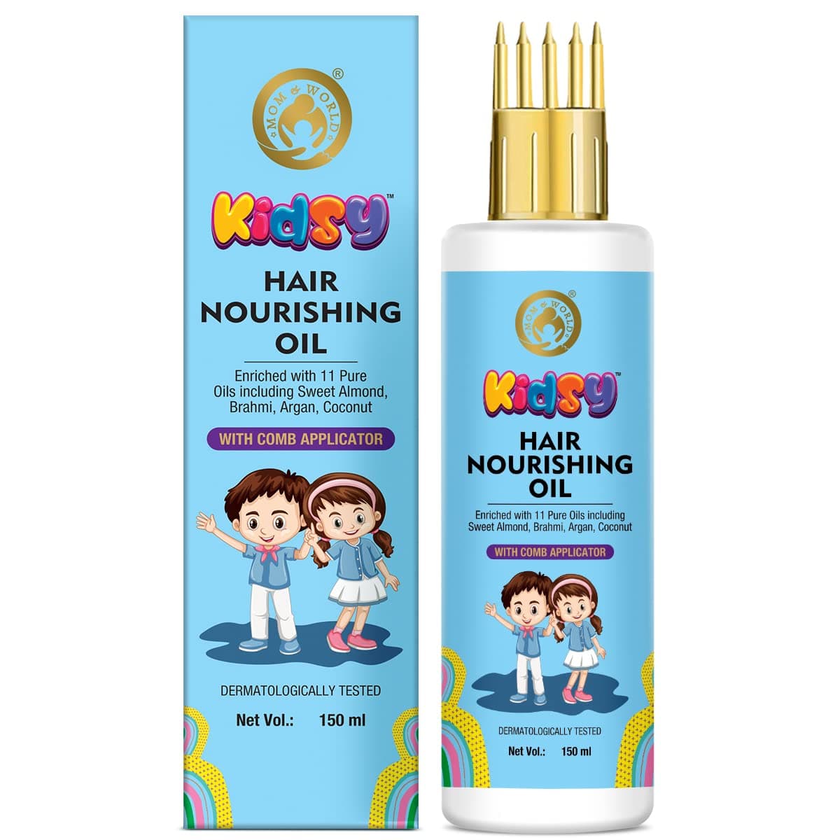 Mom & World Kidsy Hair Nourishing Oil With Comb Applicator for Kids, Dermatologically Tested, Enriched With 11 Pure Oils, 150ml