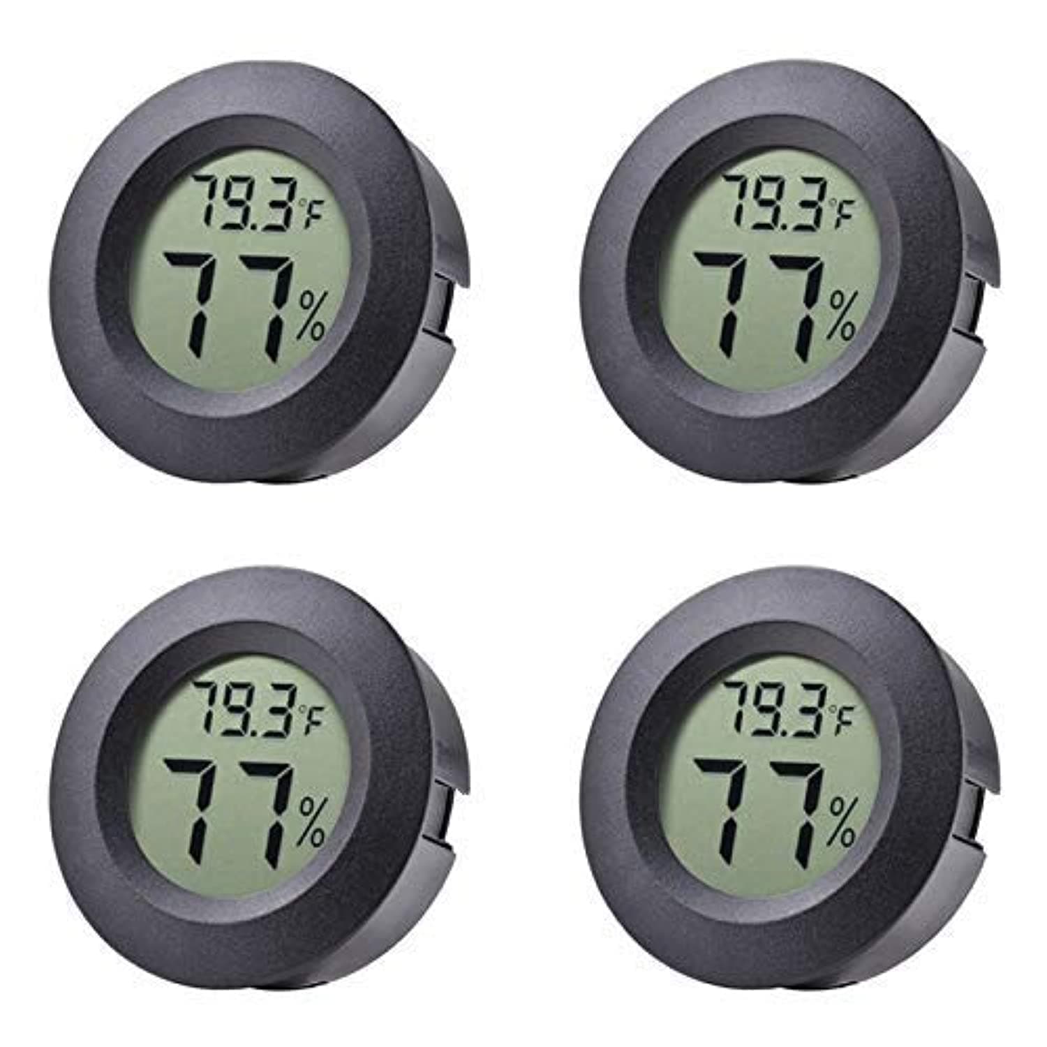 Veanic 4-pack Mini Hygrometer Thermometer Fahrenheit or Celsius Meter Digital LCD Monitor Indoor Room Round Humidity Temperature Gauge for Humidors Home Humidifiers Car Greenhouse Babyroom, Black