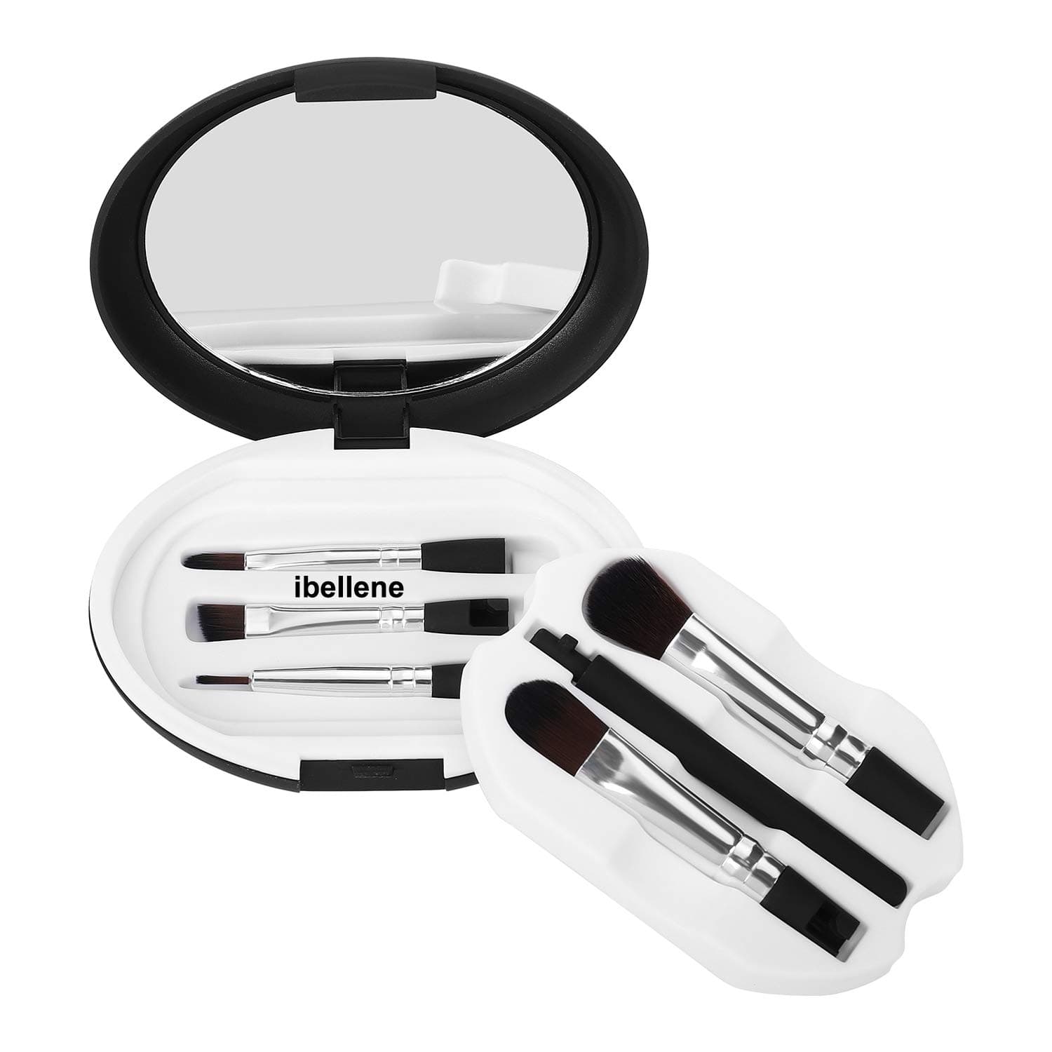 Ibellene 5 in 1 Makeup Brush Set,Portable Makeup Brushes Foundation Lip Blending Powder Blush Eye Shadows Make Up Brushes Kit with Makeup Mirror,Cosmetic Brushes for Travel & Household Use (black)