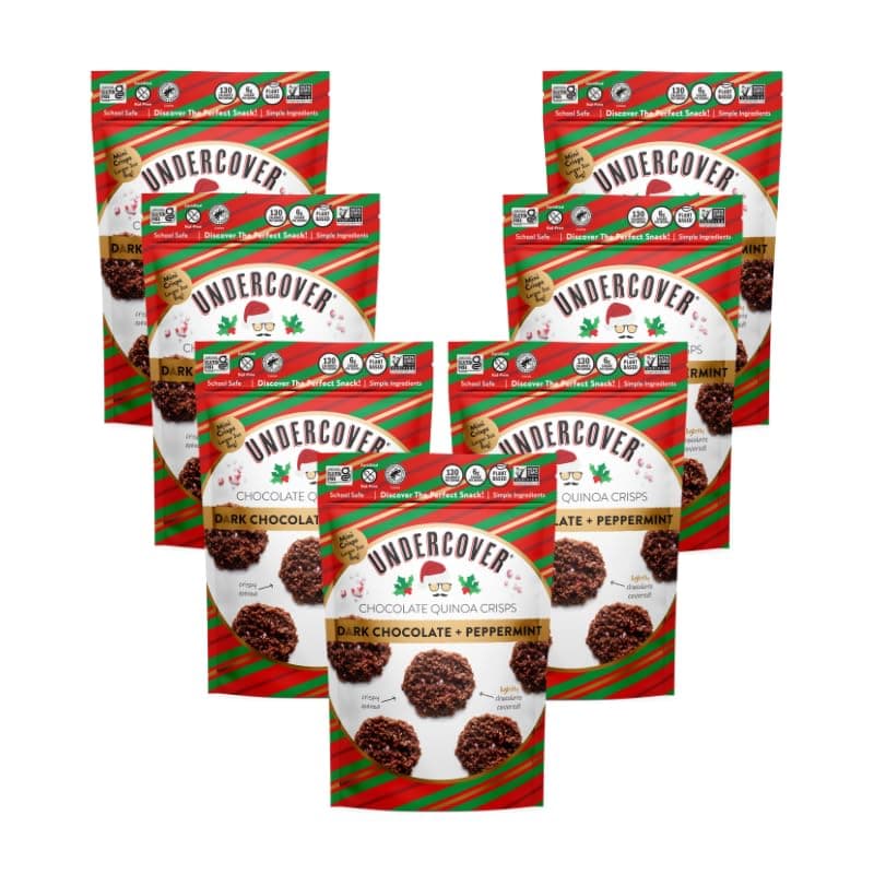 Undercover Snacks Chocolate Quinoa Crisps - Dark Chocolate + Peppermint | 7-Pack, 3oz Bags of Mini Crisps | Gluten Free, Nut-Free, Allergen Friendly, Kosher, Plant-Based