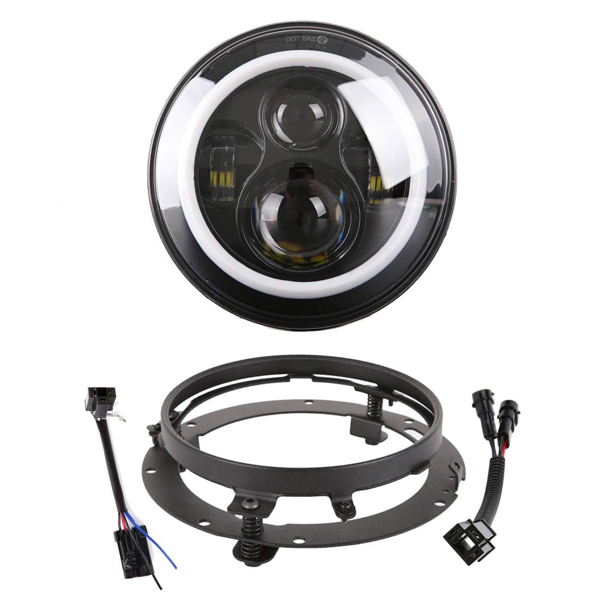 DRL White Halo Bulb Kit 7 Inch LED Headlight+Mounting Bracket For Street Glide Road King Fat Boy Ultra Classic Electra Glide Softail Headlamp Black