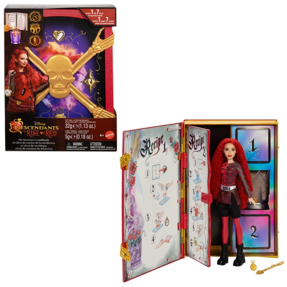 Disney Descendants: The Rise of Red – Red, Daughter of Queen of Hearts Doll & Playset, The Sorcerer’s Cookbook, Mix for Slime & Surprises