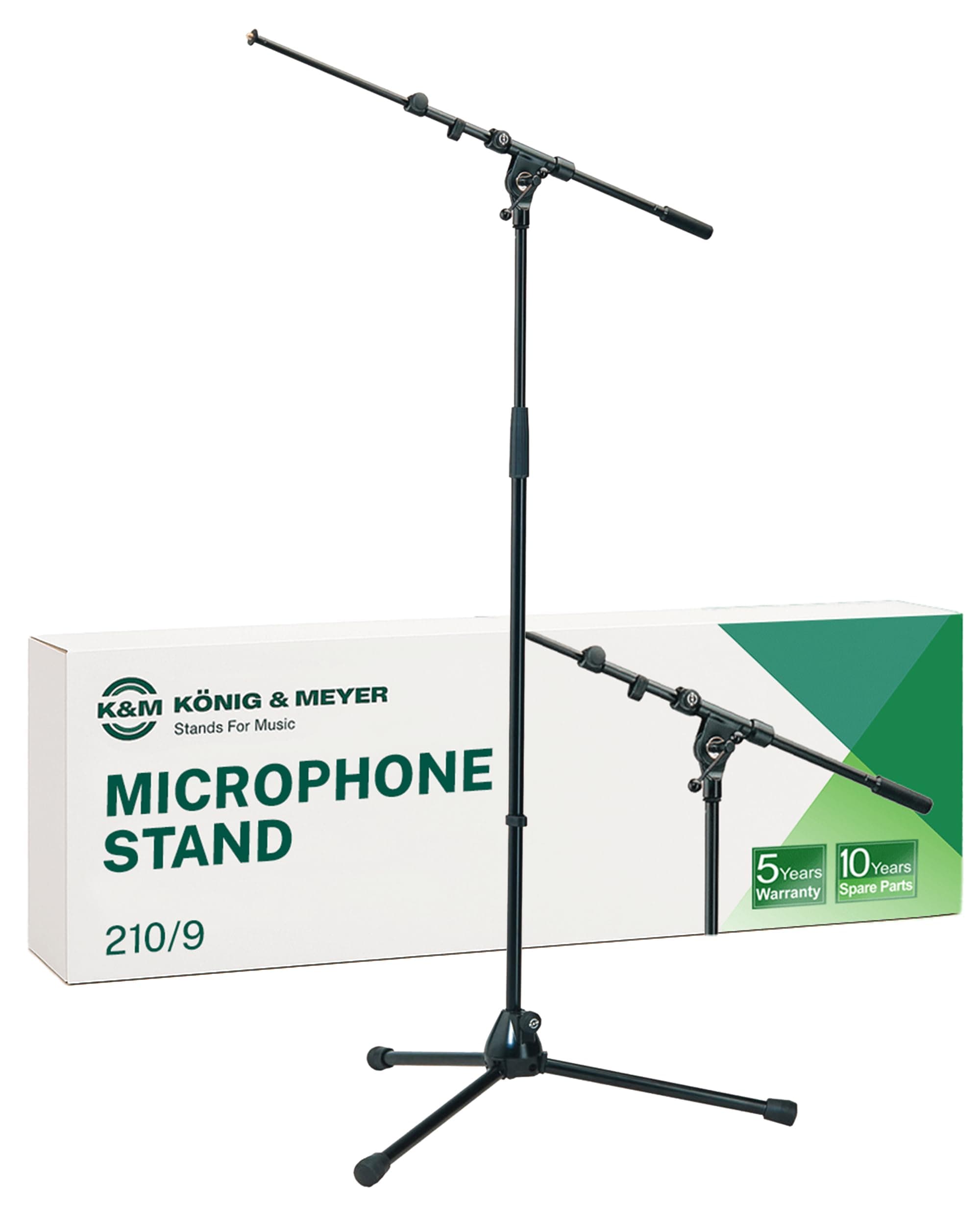 König & Meyer 21090.500.55 Tripod Microphone Stand Adjustable Telescoping 2 Piece Boom Arm Folding Leg Base German Made Black, black 21090