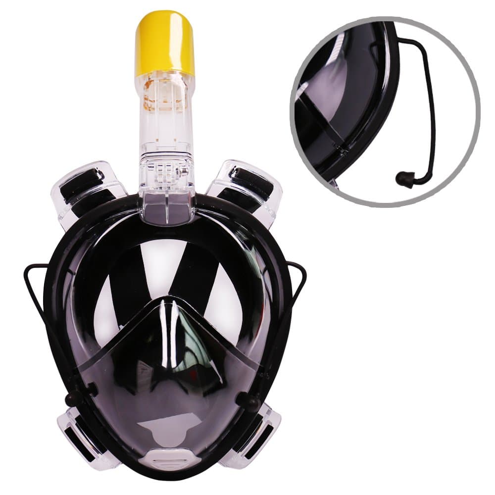 Snorkel Mask Full Face Snorkel Mask Easybreath with Waterproof Earplugs and 180° Large Vision Anti-fog Anti-leak (Black, L)