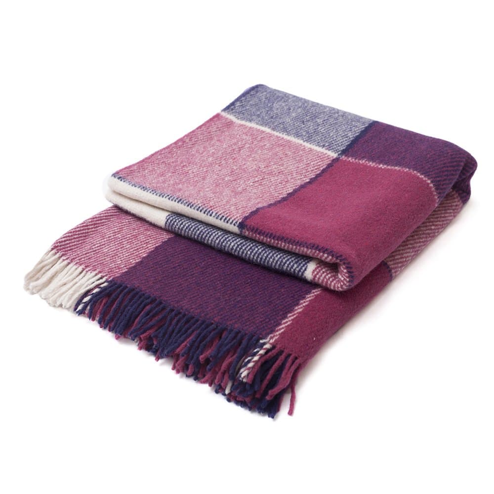 CG HOME Wool Plaid Blanket Throw Tartan with Fringe | Warm and Luxurious, Large, Soft, Thick | for Winter Comfort, Home & Exterior Decor | 79”x87” Full Size Bed | 3.7 lbs | Purple