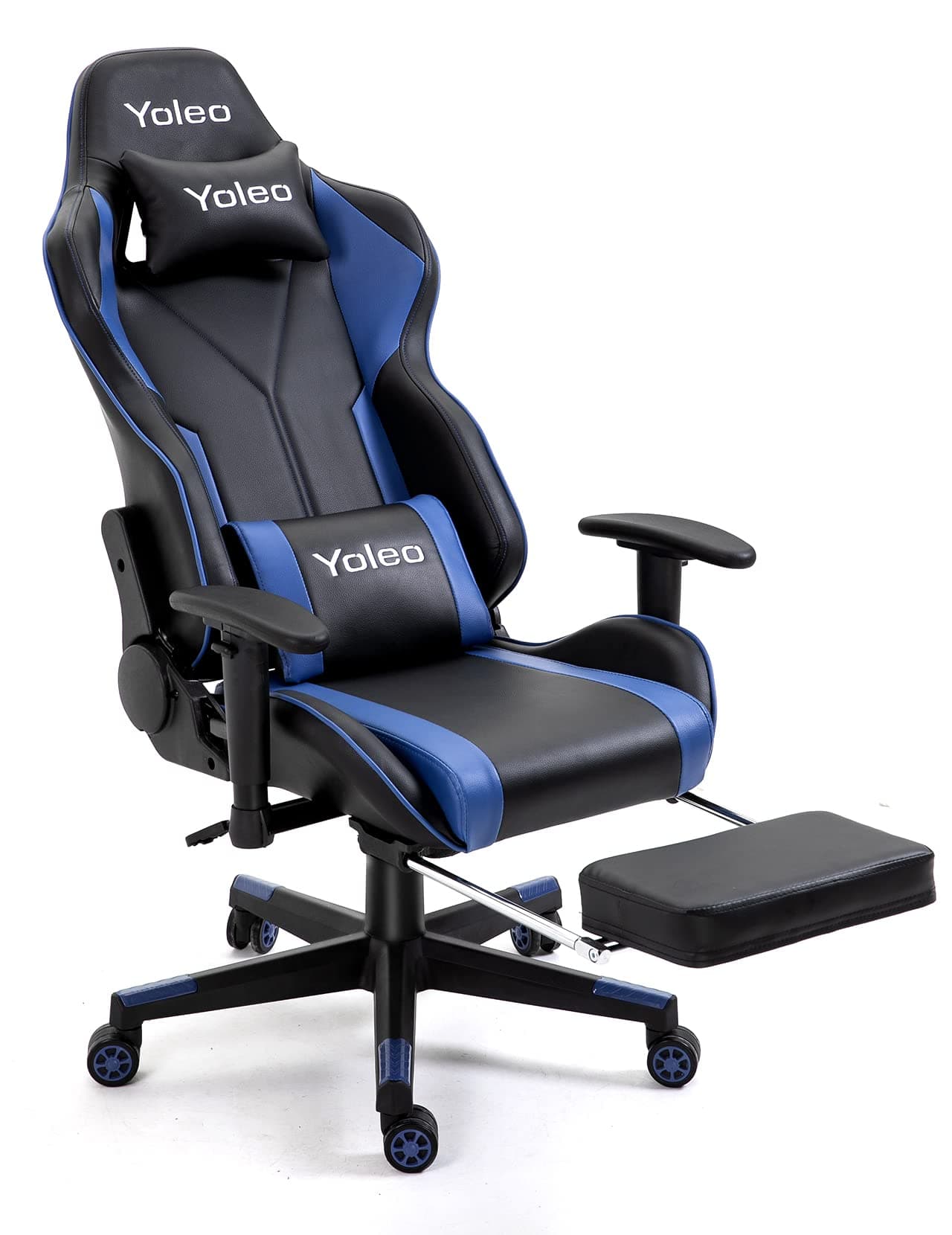 YOLEO Gaming Chair, Computer Chair with Footrest, Ergonomic Office Desk Chair with Adjustable Headrest/Lumbar Support/ 2D Armrest, 90°-155° Reclining Angle, Racing Style PC Gaming Chair, Blue/Black