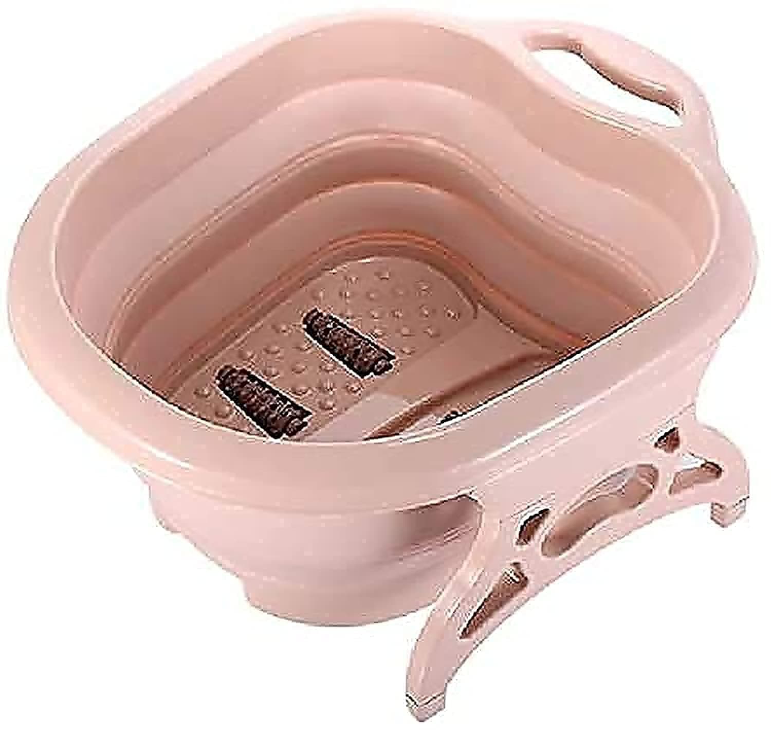 AIWANTO Foot Soaking Tub with Massage Rolling Balls Portable Collapsible Feet Relax Spa Large Heightening Foot Bath Basin Folding Barrel for Pedicure, Detox, and Massage (Pink)