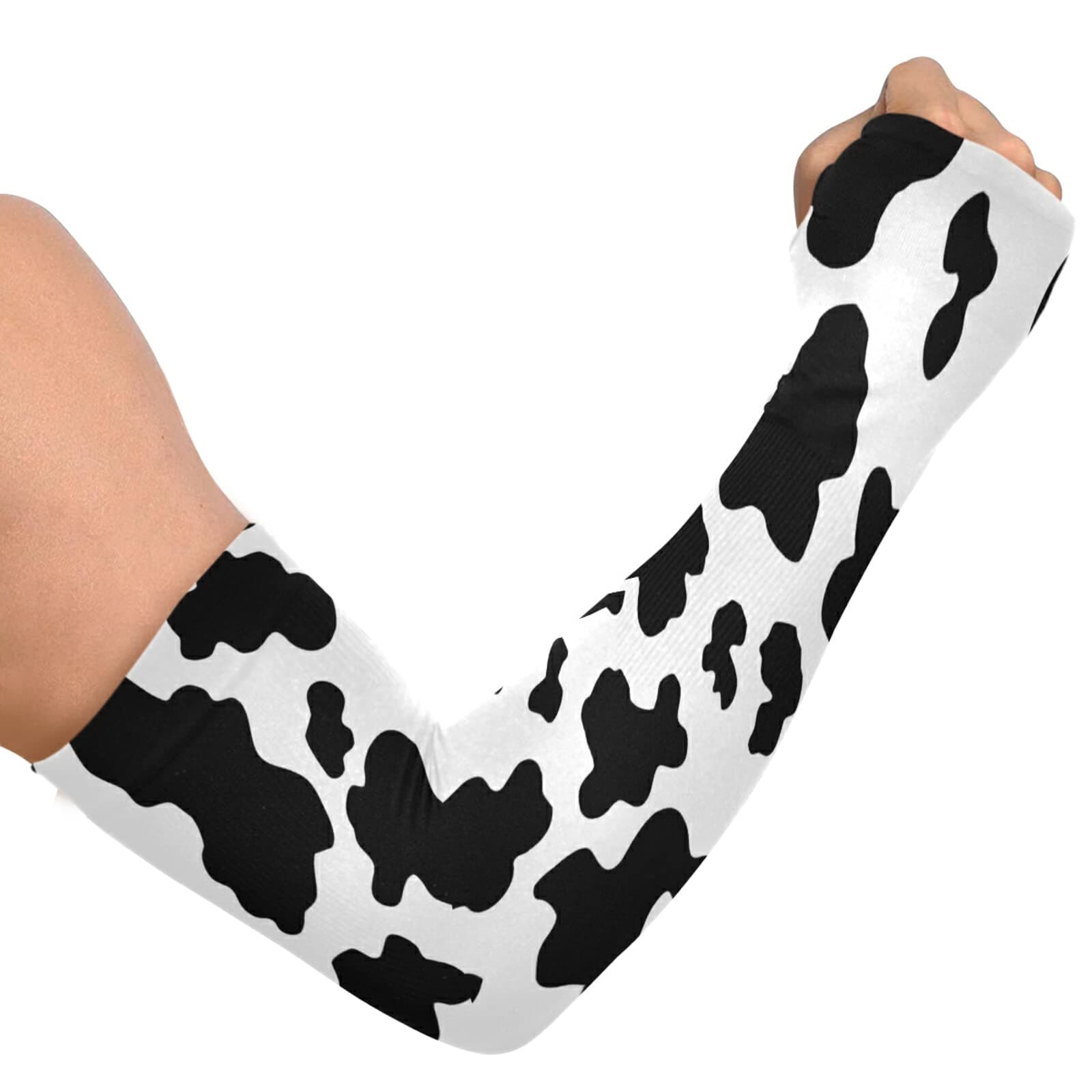 xigua Cute Cow Print Cooling Arm Sleeves Sun Protection Sleeve with Thumb Hole Arms Cover for Outdoor Sport Driving Cycling Fishing Gardening