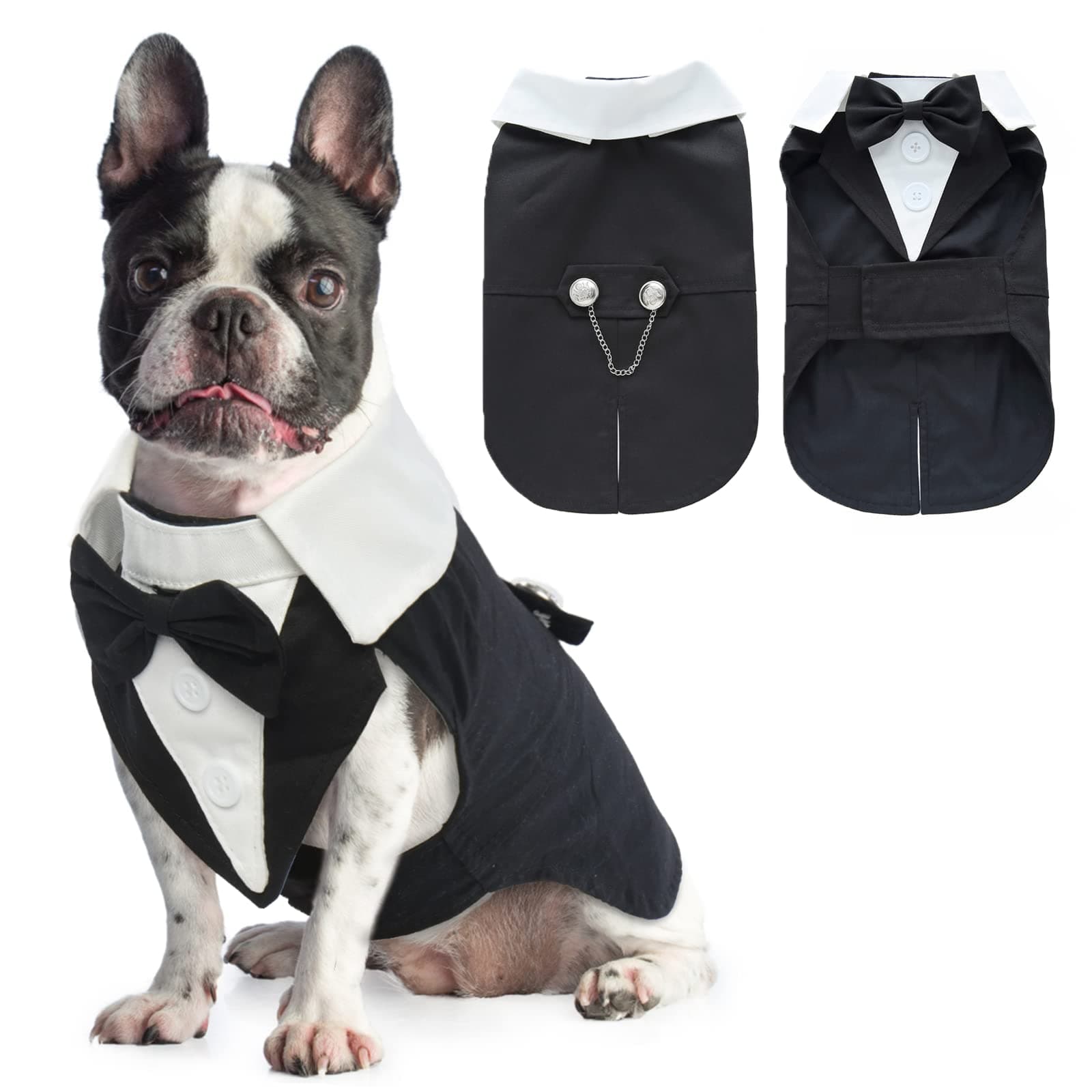 Dog Tuxedo Suit, Dog Wedding Attire Formal Tuxedo Bow Tie Boy Suit, Tux and Bandana Set Dress Up Outfit Gentlemen Style Dog Costume for Wedding Party Festival for Small Medium Dogs(Black,L)