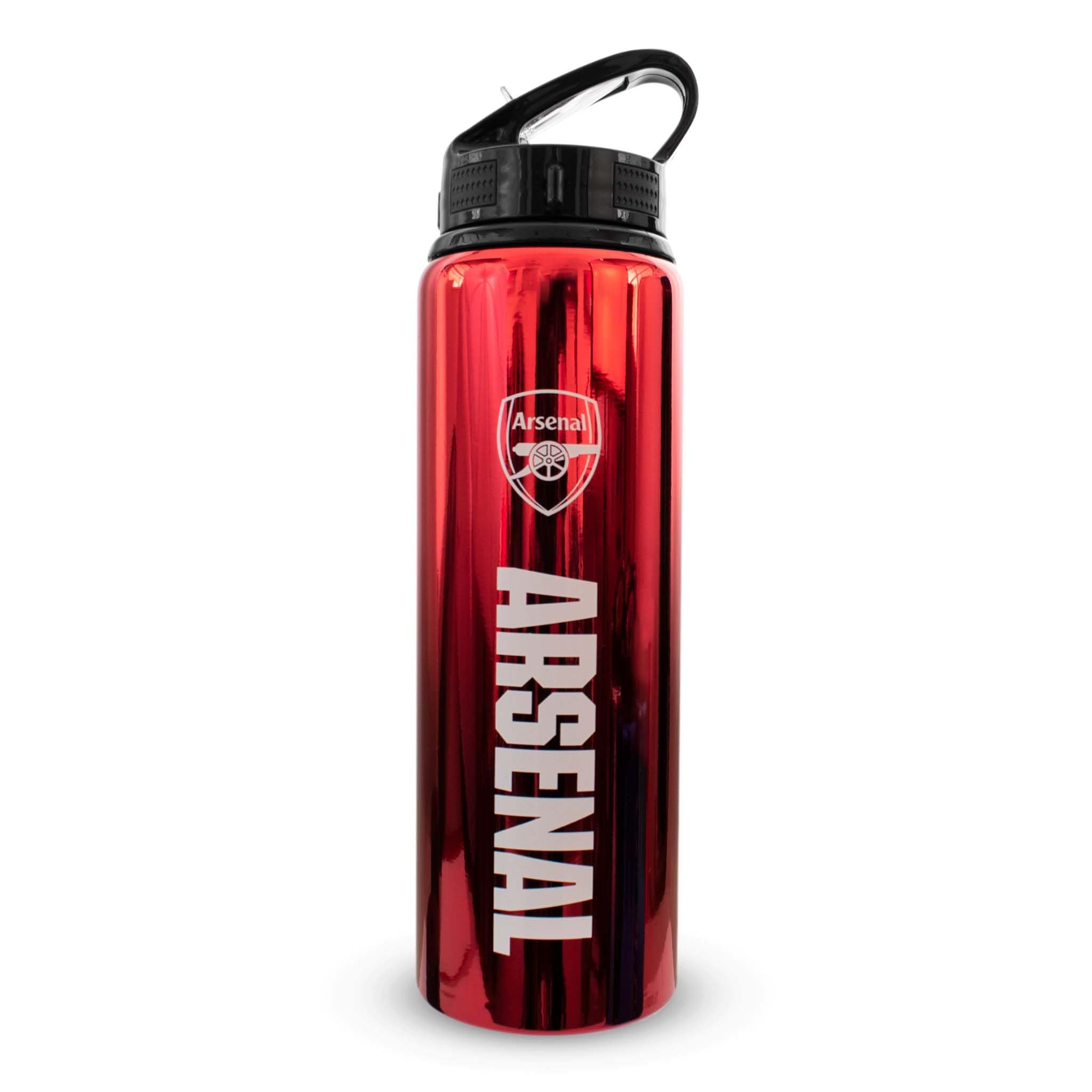 Hy-Pro Officially Licensed Arsenal F.C 750ml Aluminium UV Bottle ,Integrated Folding Straw, Neochrome Finish, Leakproof, Lightweight, BPA Free, Gunners, Red