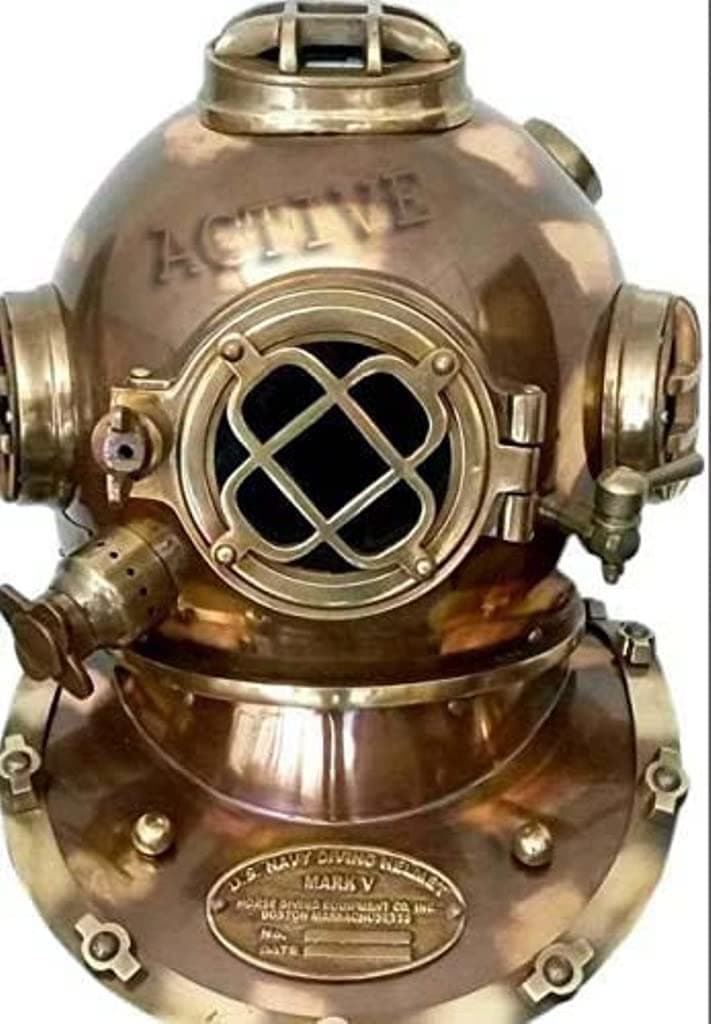 ACTIVE INDUSTRIES Antique Designer US Navy Mark V Copper Brass Made 18" Boston Mass Diving Divers Helmet Brass Marine Products Antique Collectible Vinking Copper Helmet