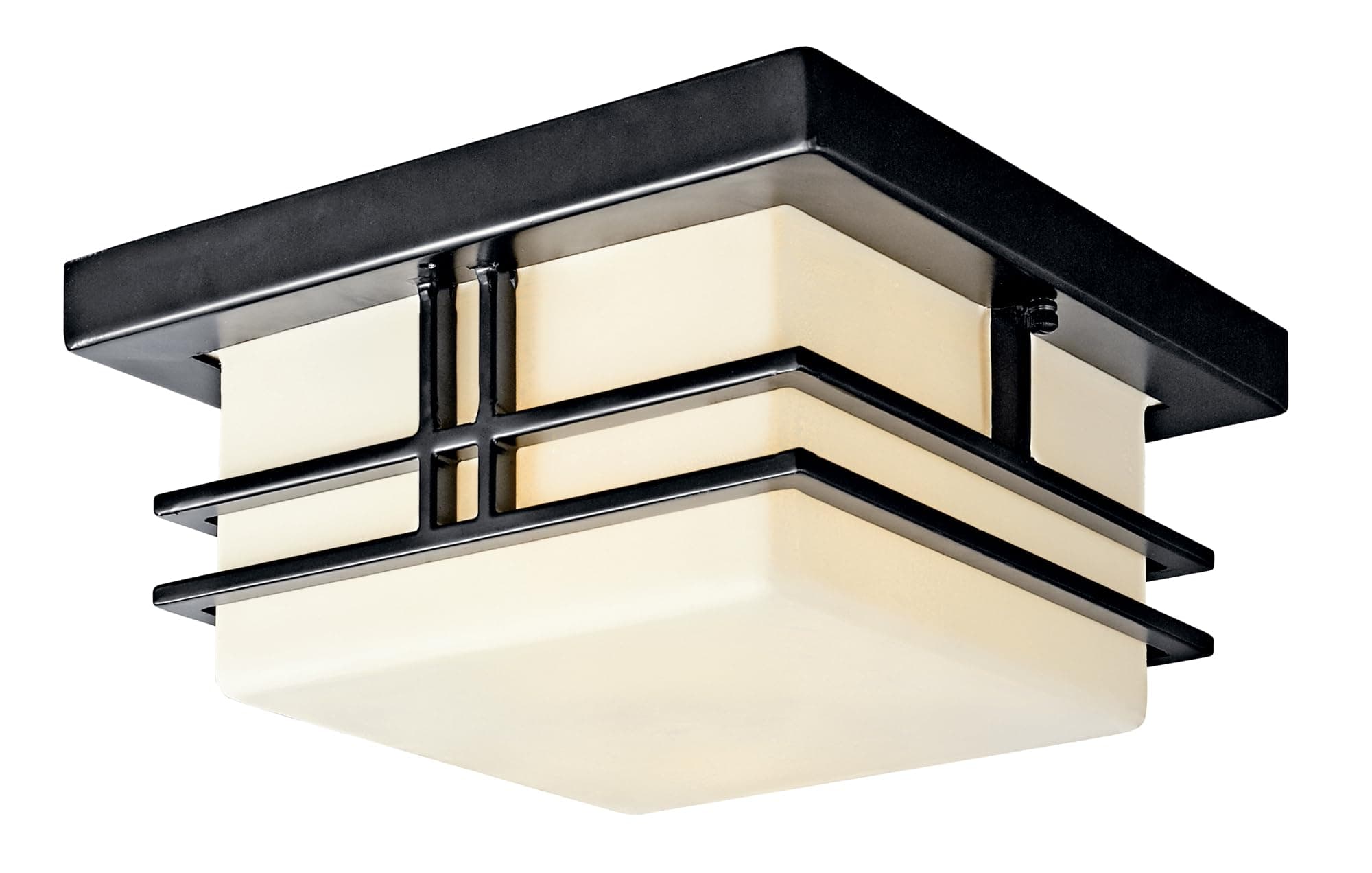 Kichler Tremillo 11.5" Outdoor Semi Flush Light in Black, 2-Light Exterior Ceiling Light with Satin Etched Cased Opal Glass, (11.5" W x 6.5" H), 49206BK