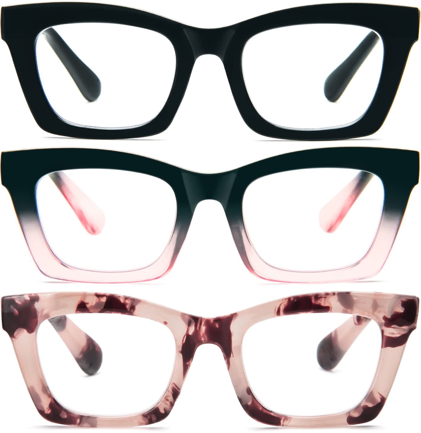 REAVEEOprah Style Reading Glasses for Women, Blue Light Blocking Cute Oversized Square Computer Readers Spring Hinge