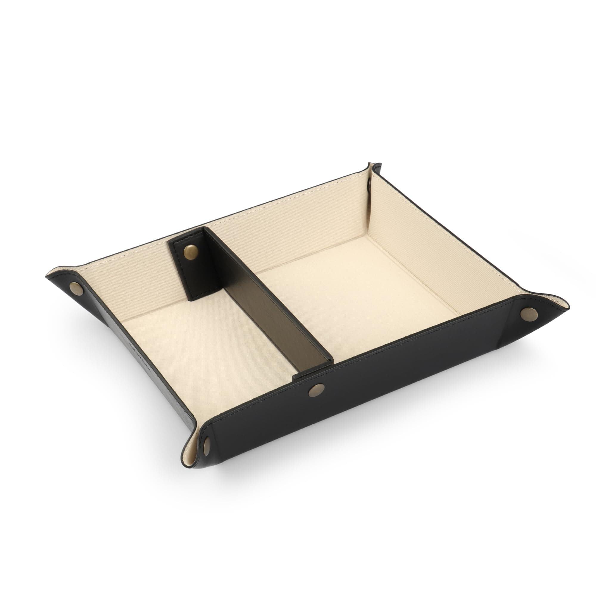 Londo Leather Tray Organizer - Practical Storage Box for Wallets, Watches, Keys, Coins, Cell Phones and Office Equipment - Black