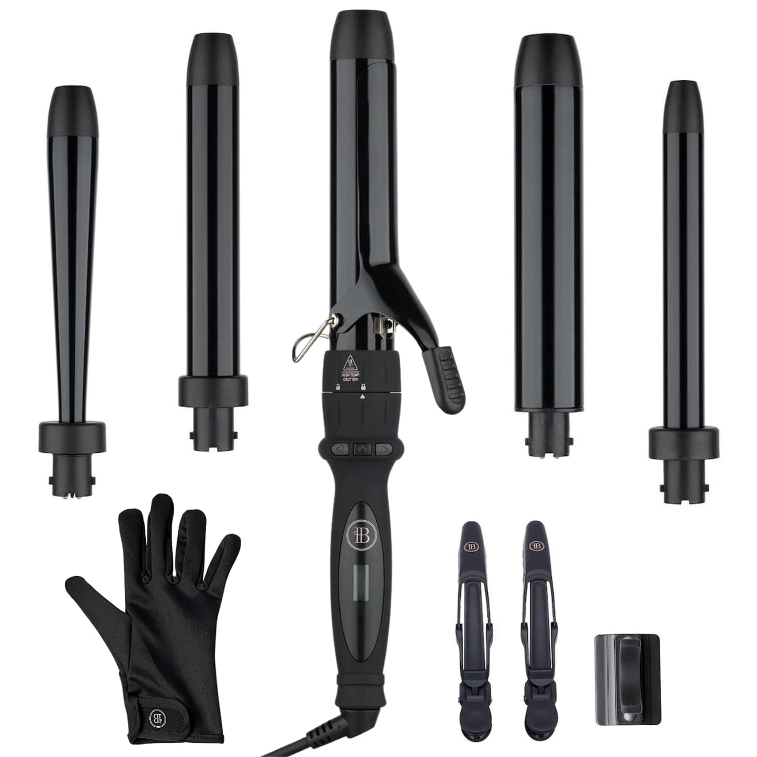 Bombay Hair Curling Wand Set 5 in 1 Curling Wand, Professional Curling Iron Tourmaline Kit & Salon Beauty Tools Interchangeable - Heat Resistant Glove & Temperature Control