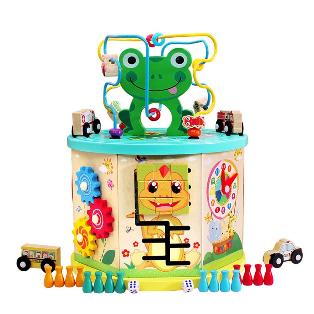 Wumudidi Wooden Activity Cube with Bead Maze, Wooden Educational Toys Beaded Game(9"*9"*12")
