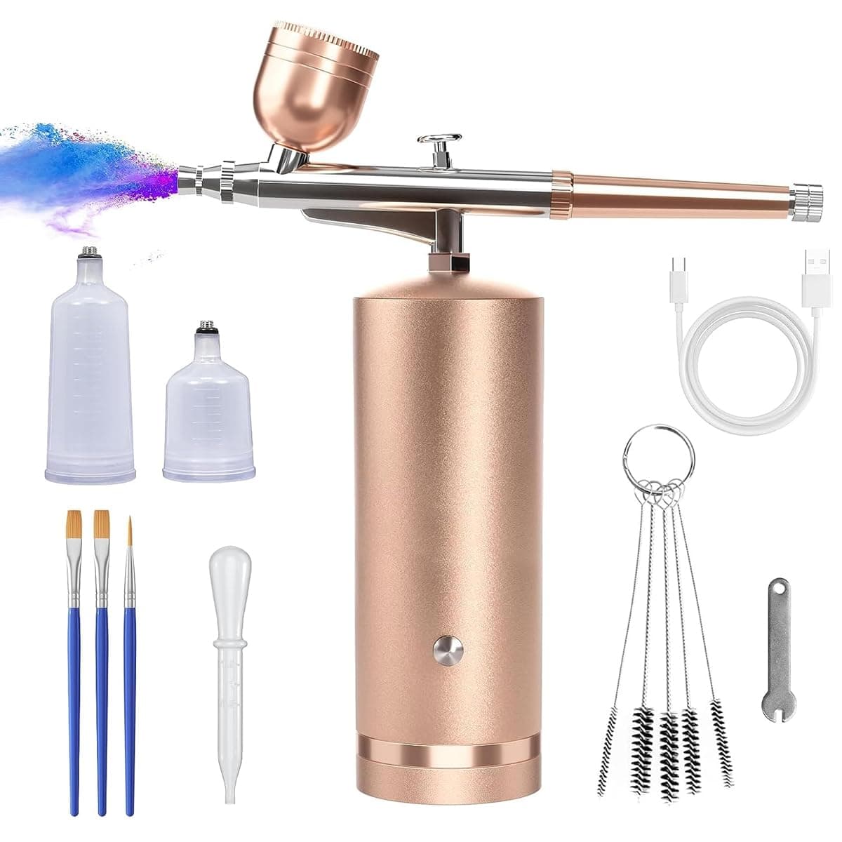 HANNEA® Airbrush-Kit with Compressor Rechargeable Cordless Airbrush Auto Handheld Airbrush Gun, Wireless Portable Air Brush with Cleaning Brush Set for Nail Art, Makeup, Painting, Cake Decor (Gold)