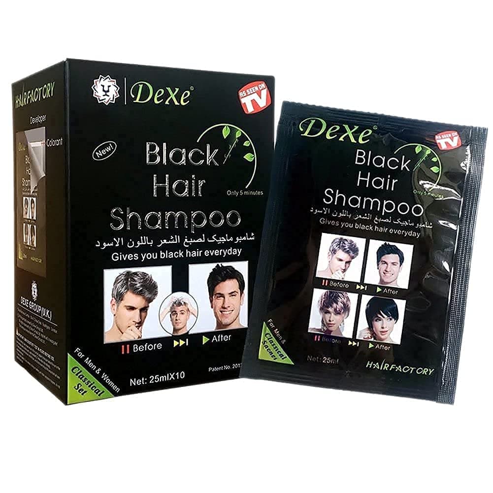 Black Hair Shampoo-Dexe Black Hair Shampoo for Natural Hair,Temporary Instant Hair Dye Maintain for Men and Women Black Color/Easy to Use/Last 30 days/Natural Ingredients (Pack of 10)