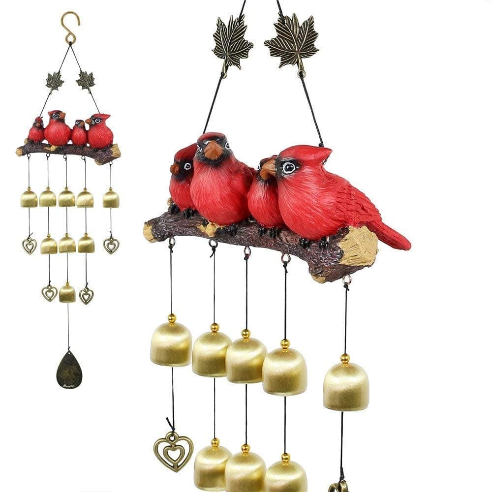 Monsiter Wind Chimes with Birds Decoration Outdoor Garden and Home Decor-Red