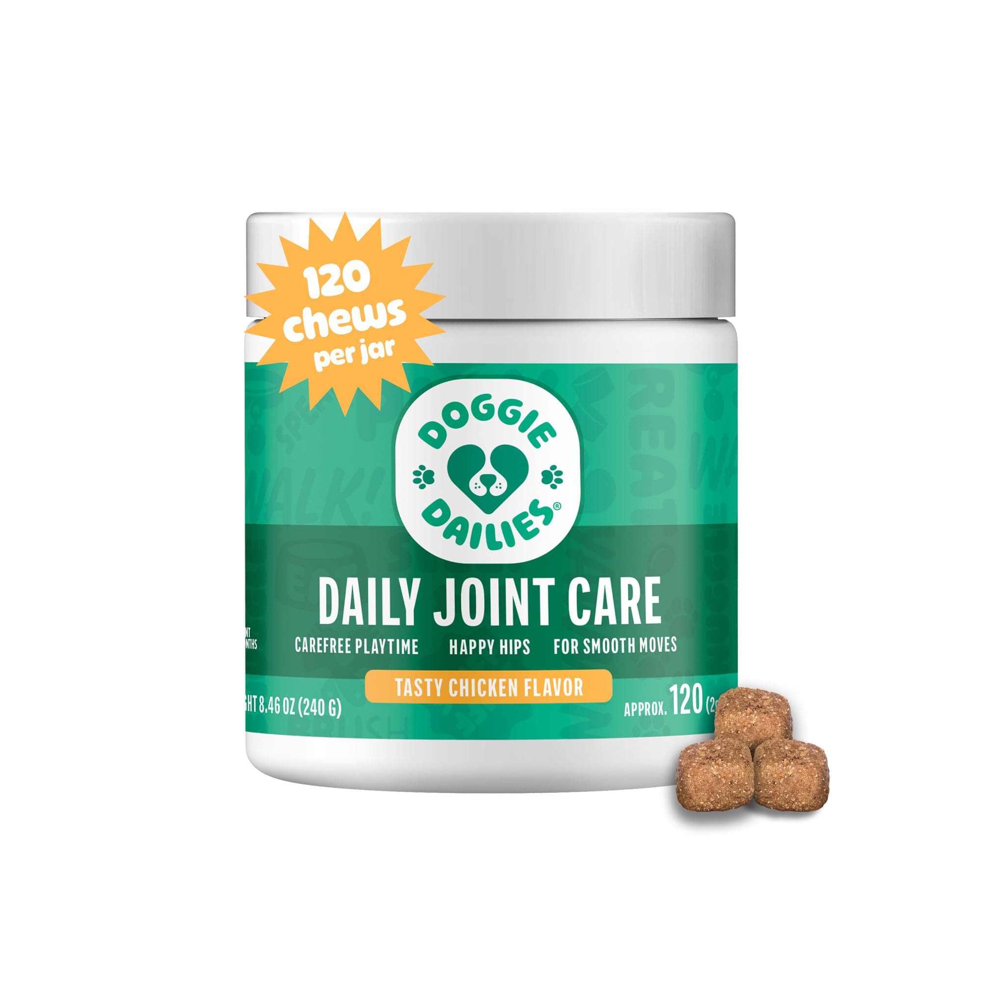 Doggie Dailies, Hip and Joint Supplement for Dogs, Glucosamine Chondroitin, Premium Hip and Joint Chews for Dogs All Breeds & Sizes, Dog Vitamins and Supplements, (Chicken) 120 Chews