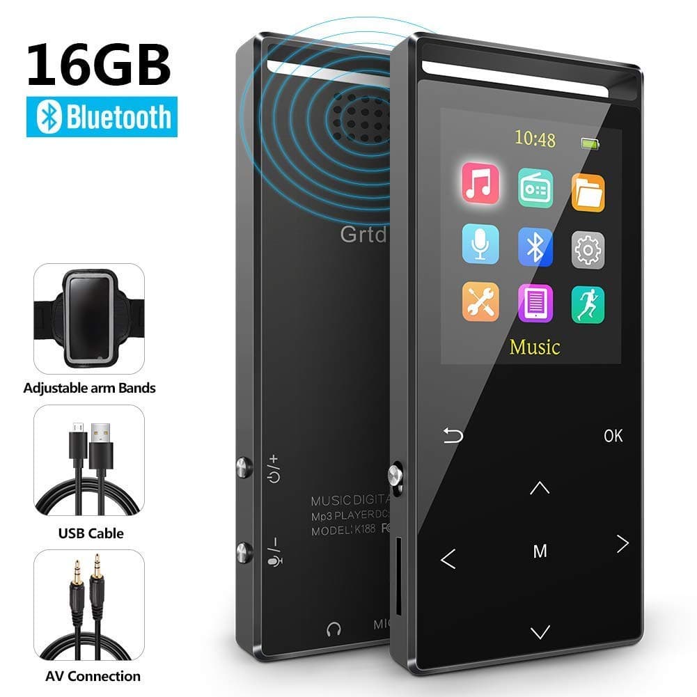 MP3 Player,MP3 Player with Bluetooth,16GB Music Player with FM Radio/Voice Recorder,HiFi Lossless Sound Quality,Metal, Alarm Clock, Touch Button, HD Sound Quality Earphone, with an Armband