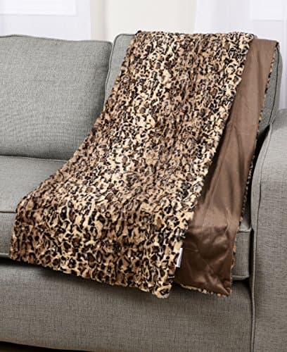 Animal Leopard Print Plush Faux Fur Micromink Brown Super Soft Fleece Throw Reversible Adults Comfortable Cover Blanket 50x60-inch