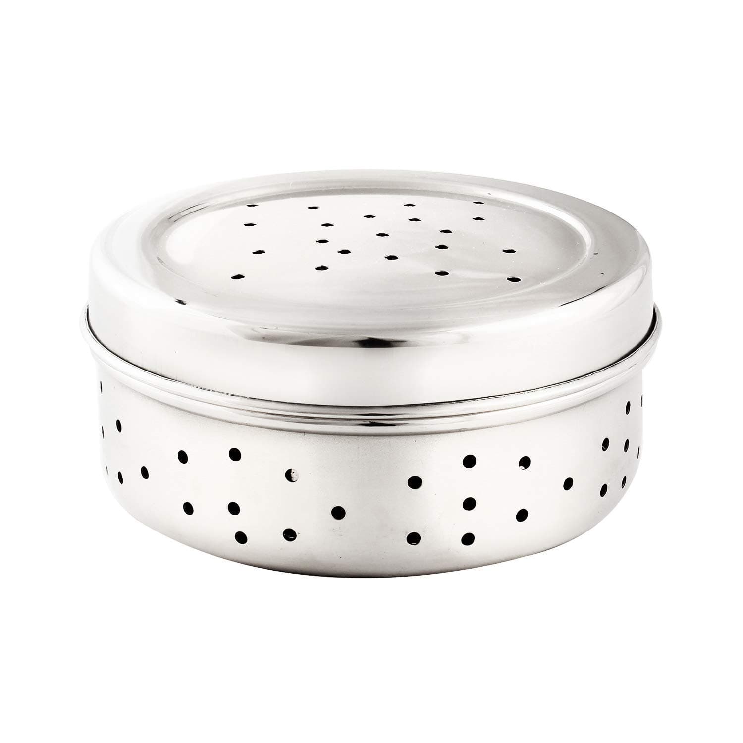 Shopeum Steel Dhaniya Dabba – Stainless Steel Coriander Storage Box with Air‑Vent Holes – 11×7 inch Silver Herb Keeper for Freshness (850 ml)