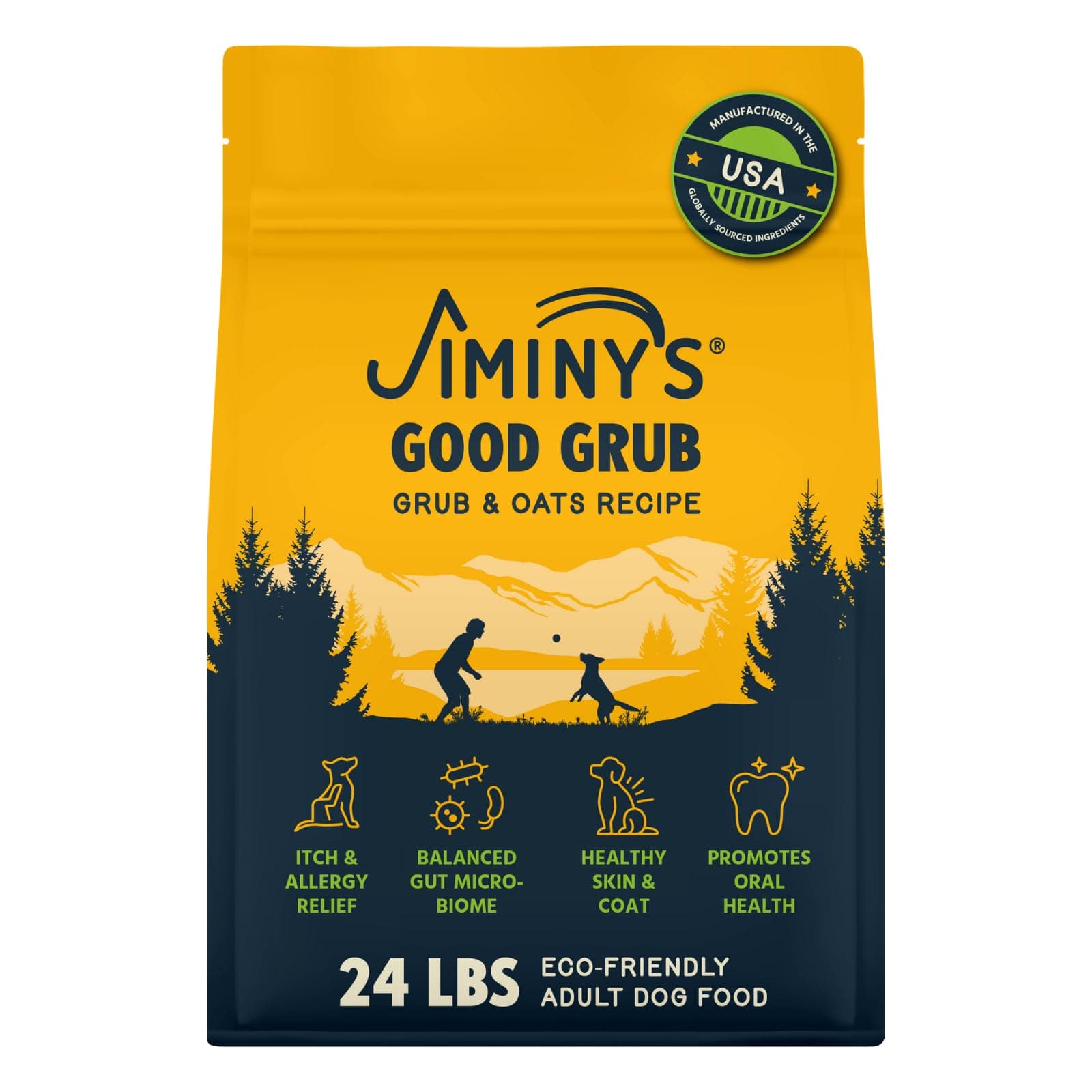 Jiminy's Good Grub Dry Dog Food, Hypoallergenic, Healthy Skin and Coat, Improved Oral Health, Made in USA, 24lb Bag (Pack of 1)