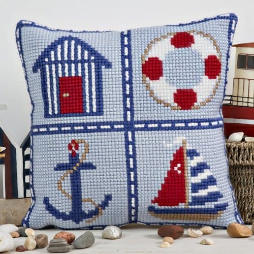 Twilleys Cross Stitch Cushion Front - Nautical Design - all materials included in the kit - matching draught excluder also available