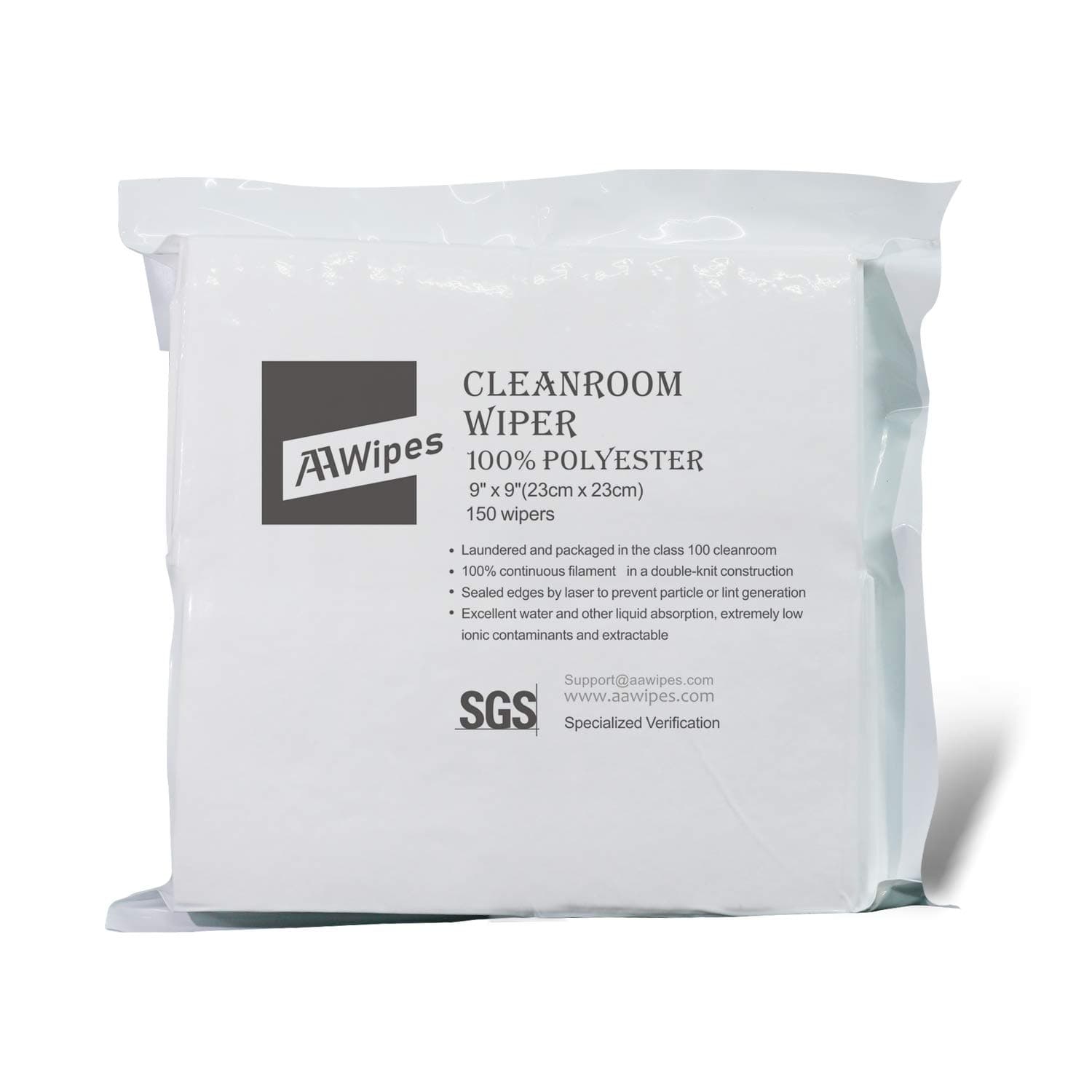 Cleanroom Cloth Wipes 9"x9" (Bag of 150 Pcs) Double Knit 100% Polyester Wipers Lint Free Cloths with Ultra-fine Filaments, Laser Sealed Edge, Class 100 Cloths, Ultra-soft Wipes CP14009