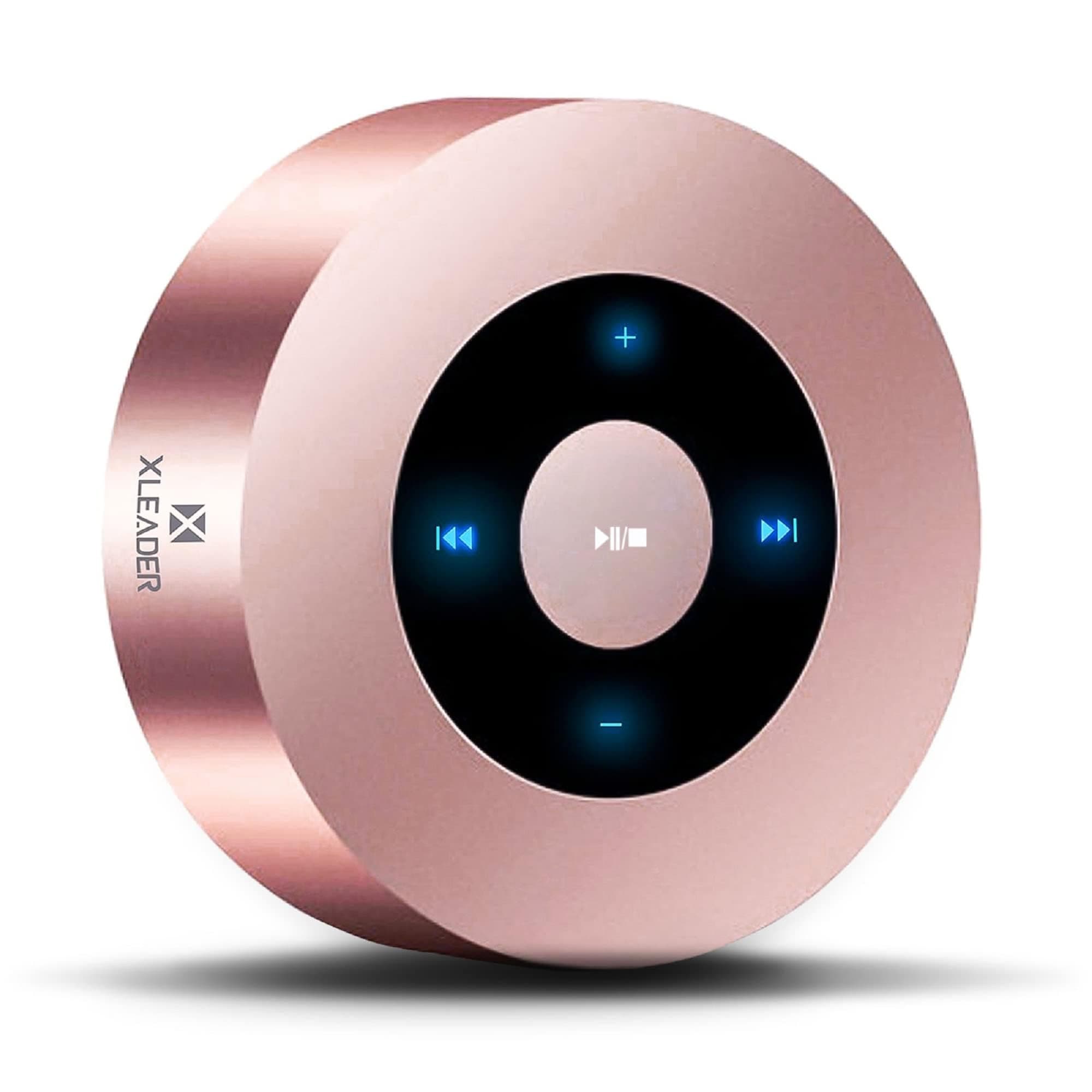 XLEADER Mini Bluetooth Speaker (Travel Case Provided) HD Sound&Rich Bass, Touch Design, 12-15H Playtime, Support Aux Input, Micro SD, Mic, for iPhone Laptop Shower Office, Ideal Gifts, Pink Rose Gold