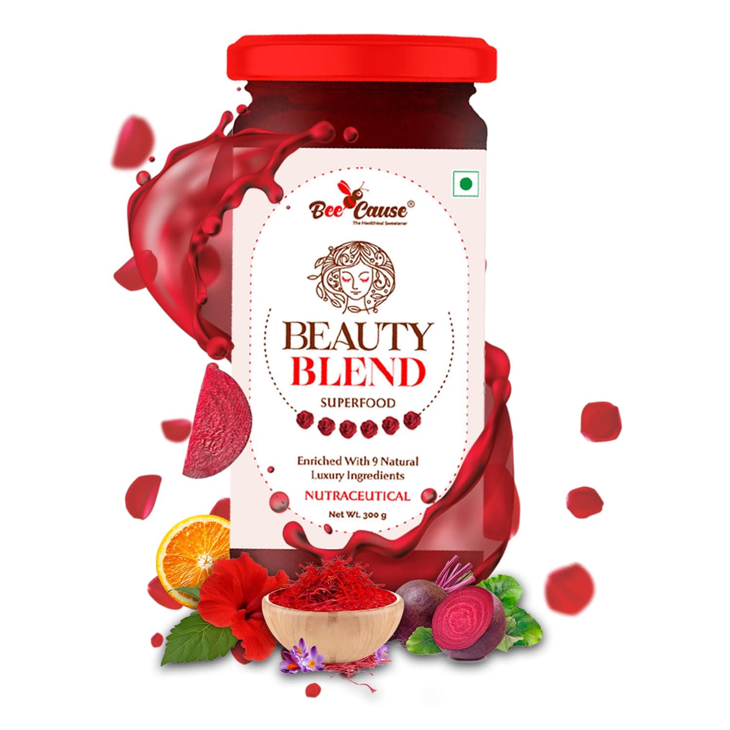BeeCause Beauty Blend – Superfood For Skin & Hair with Saffron, Beetroot, Rose & 9 Skin-Loving Ingredients | Glow From Within | Natural & Veg | 330g| Pack of 1