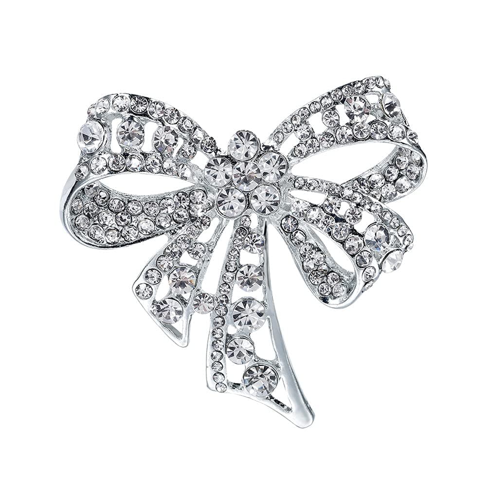 1 Piece Brooch Pin Bow Brooch Rhinestone Bow Brooches Bowknot Brooch Pin Vintage Fashion Jewelry Accessories, Silver