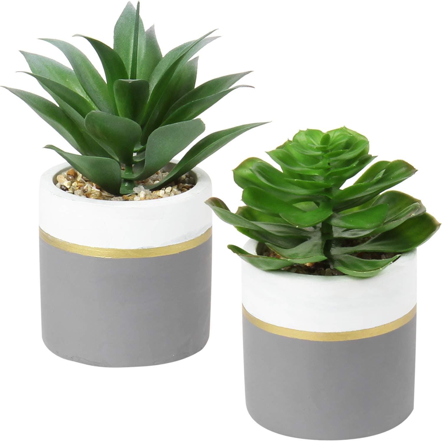 Briful Artificial Succulent Plants in Pots Set Small Artificial Plants for Home Decor Fake Plants in Cement Pots Decorative Artificial Plants for Kitchen Bathroom Accessories, Set of 2