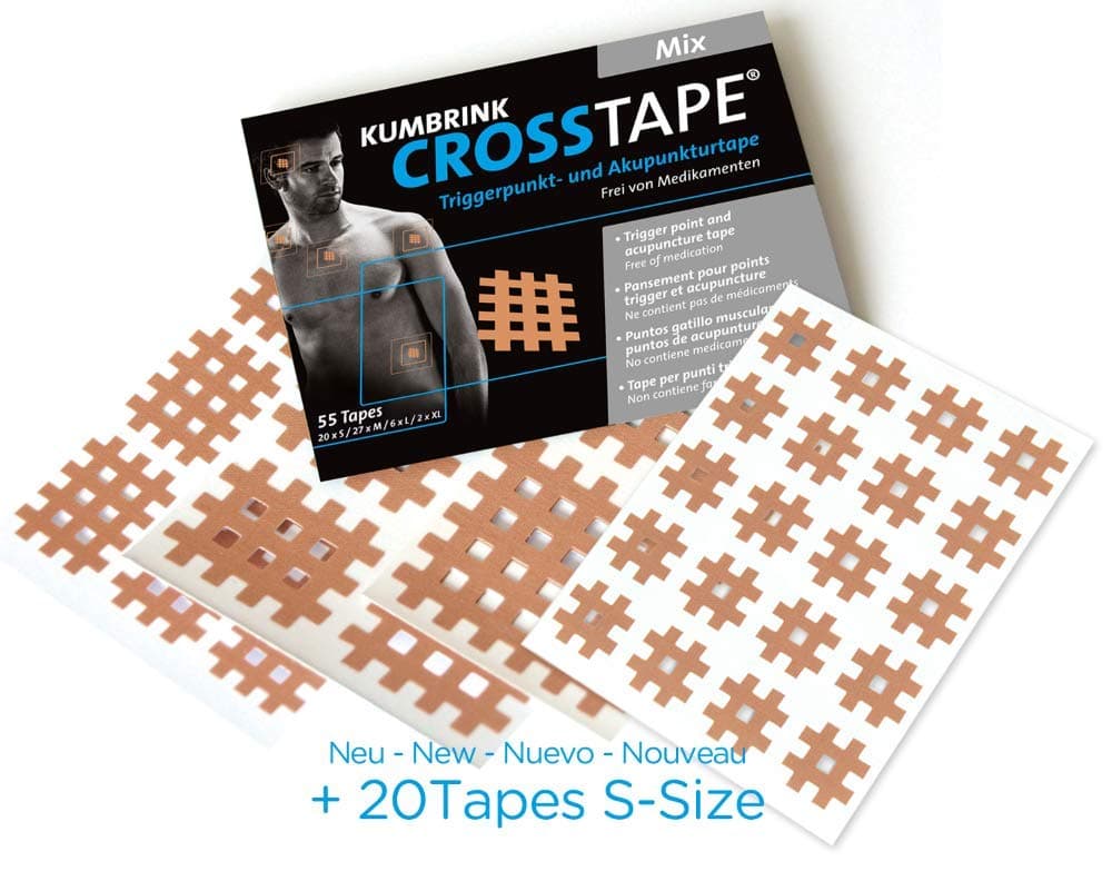 K-Tape Cross-Tape Mixed Sizes, Tapes for Crosspuncture Therapy Trigger Points, Acupuncture Points, Tense Muscles, Sore Joints - 5 Sheets, 35 Cross-Tapes