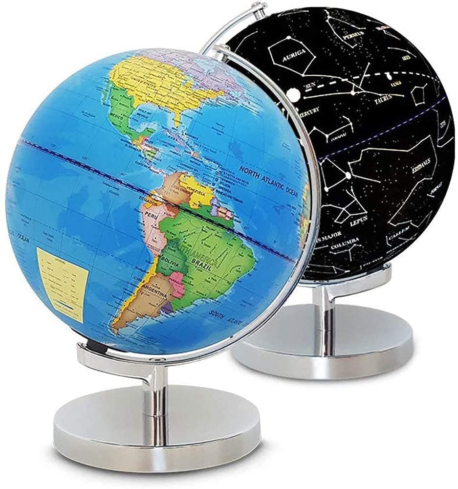 TOMVAES Illuminated World Globe With Stand - Educational Gift for Kids With LED Light, World Map and Constellation View - Interactive Desktop Earth for Children