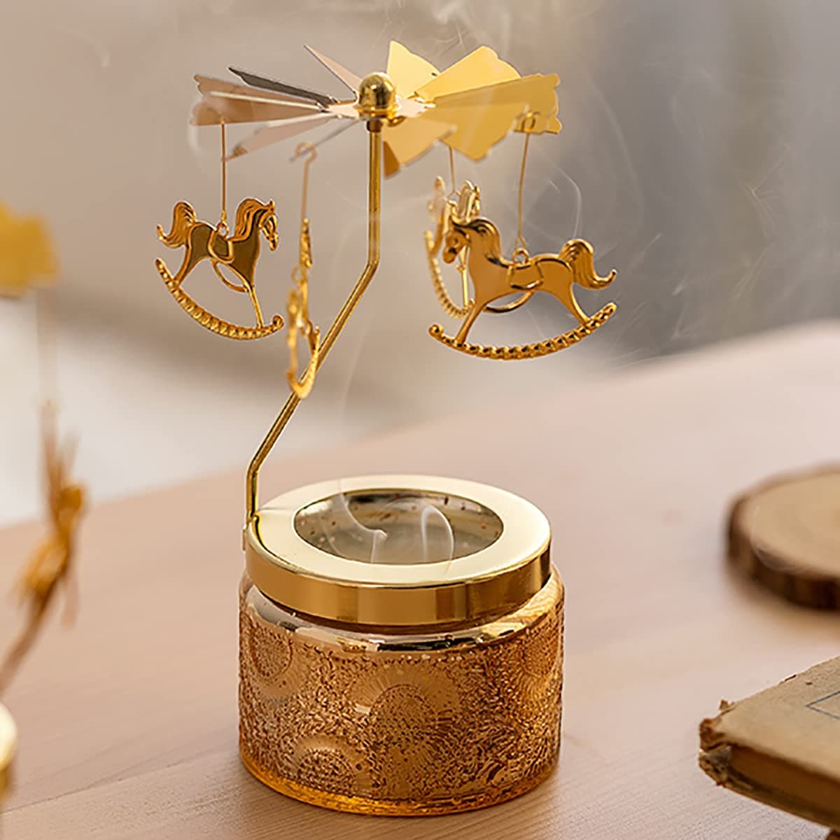 Funny Rotatable Scented Candles Decorative Soy Candle with Carousel Jar Candle Christmas Birthday Gifts for Women Unique Candle