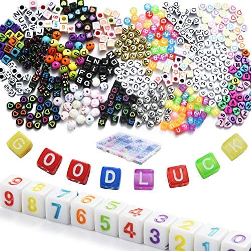Mixed Letter Beads for Craft Kit 1020pcs Acrylic Alphabet Beads 24 Colors Round Cube Shape 6/7mm Number Pony Beads for DIY Bracelets,Necklaces,Key Chains and Kids Educational Toys