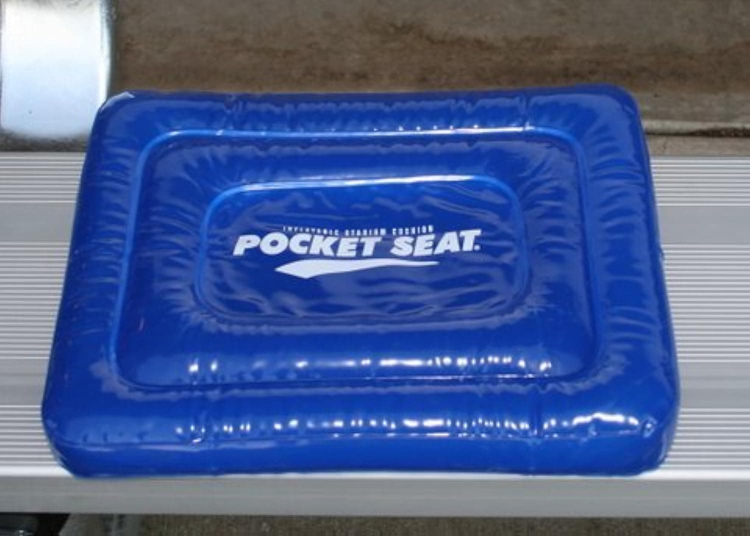 PocketSeat® Inflatable Stadium Seat Cushion, Blue, Sit on a Cushion of Air!, Inflates Easily with 1-3 Puffs of Air, Folds/Rolls to fit in Pocket, Purse or Backpack