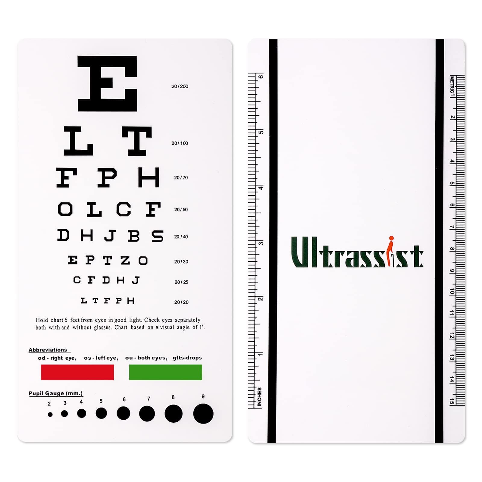 Ultrassist Snellen Eye Chart, Pocket Size Eye Testing Chart 6 Feet 3.9x7.3 inch for Visual Acuity Measuring