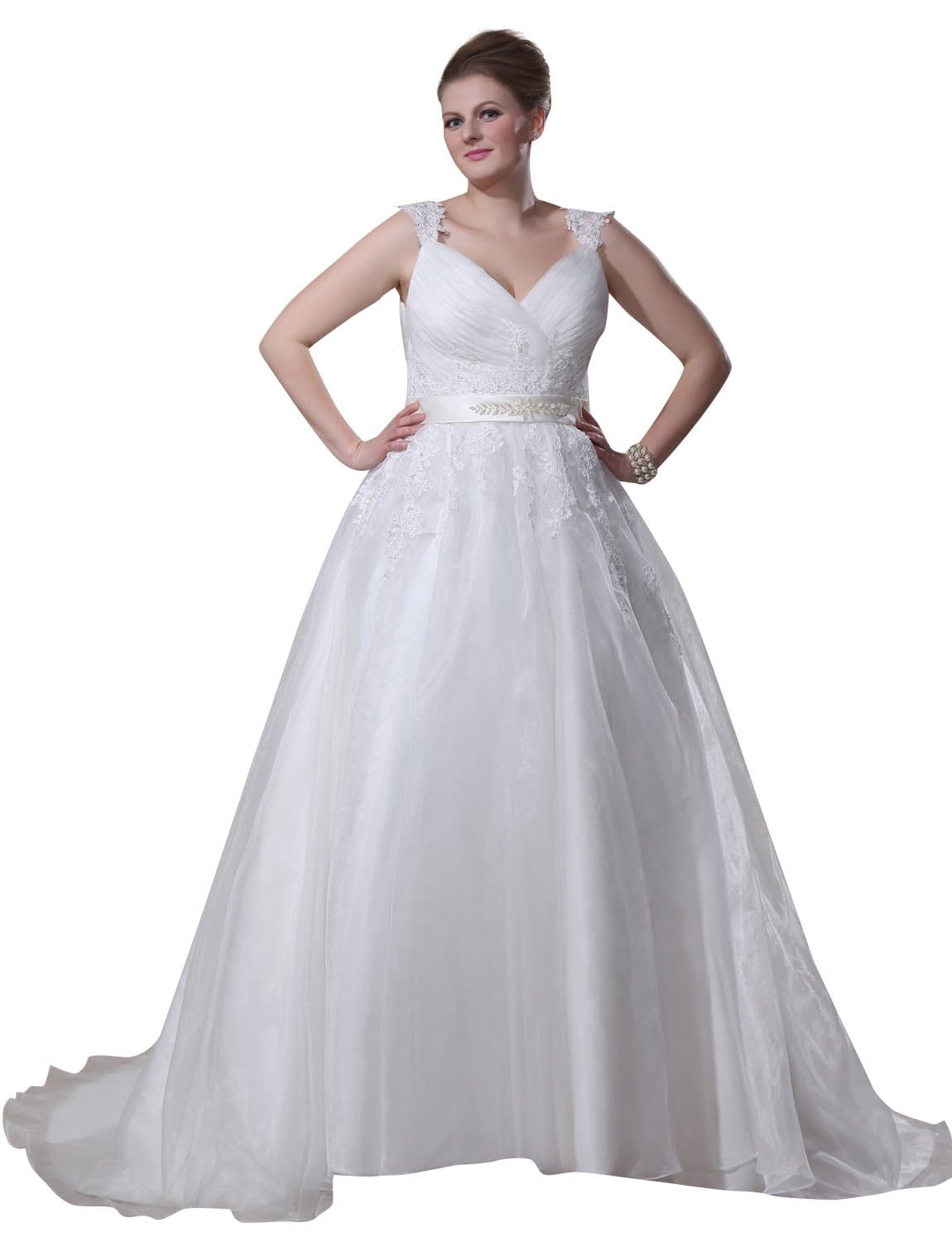 JOLLY BRIDAL Lace Straps Wedding Dress for Bride Plus Size, White, Size 22W