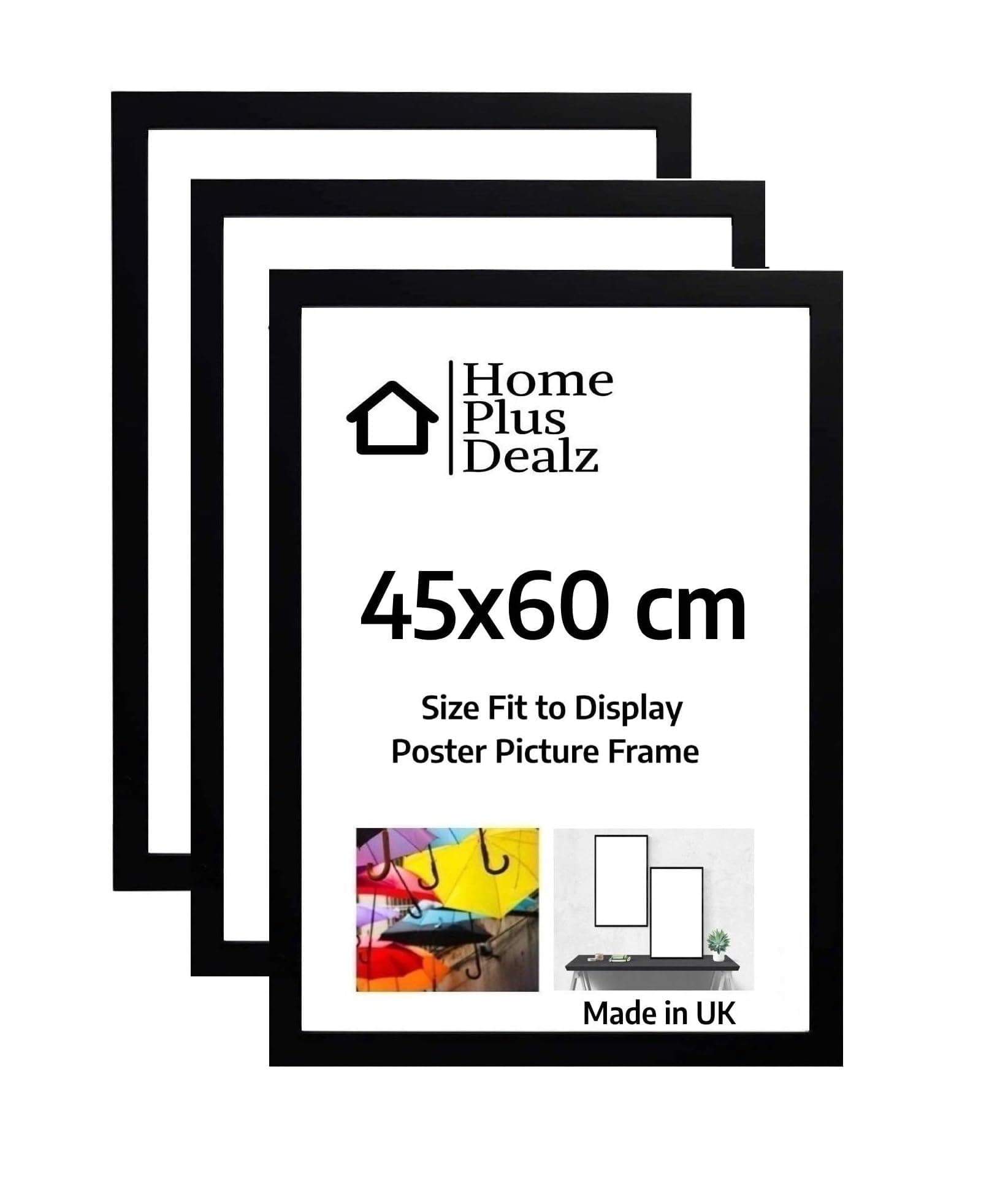 Home Plus Dealz Ltd Picture Frames 45x60 cm (Set of 3) Decorative Wall Photo Frames in MDF with Clear Aclyric Glass - Black Matte Poster Frame