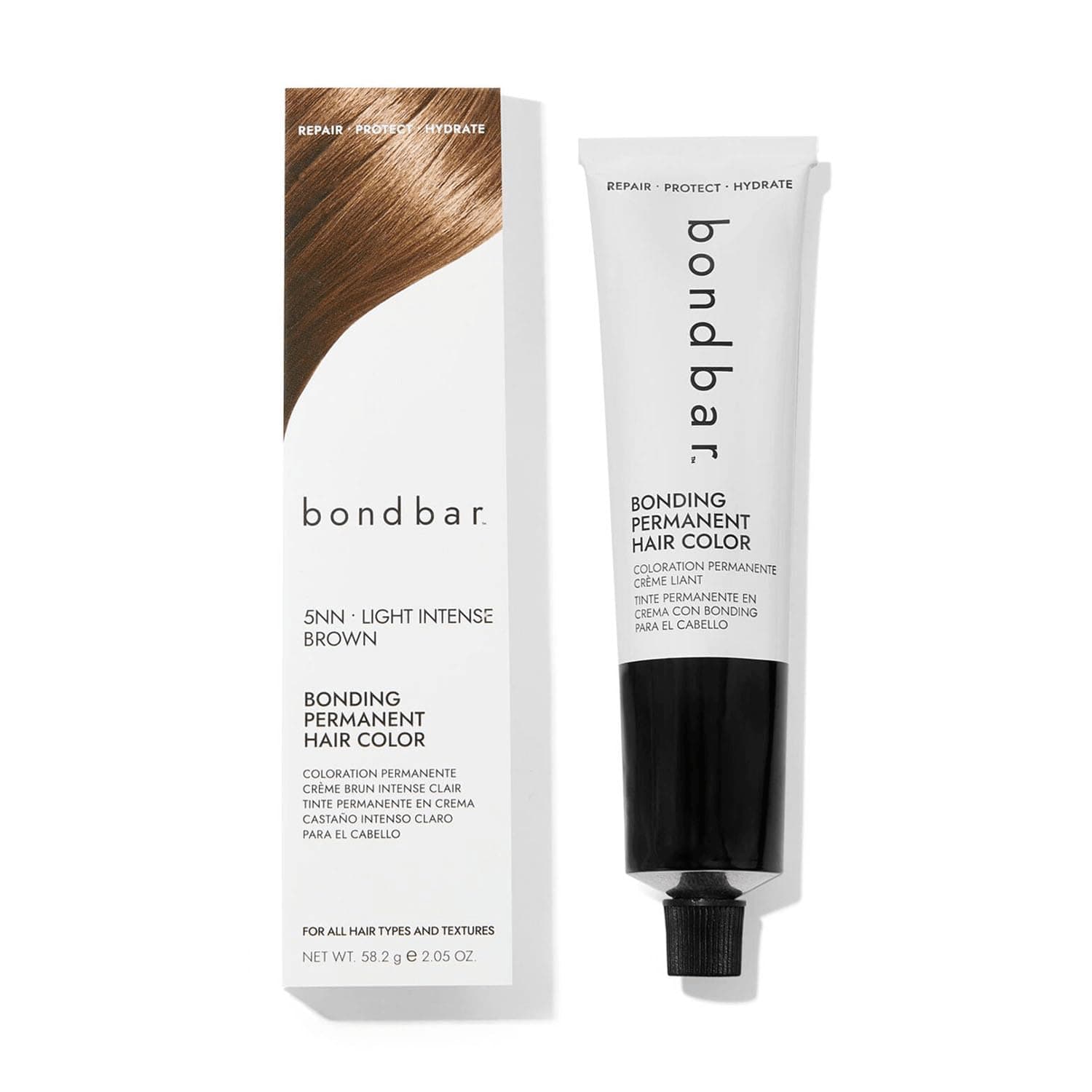 Bondbar 5NN Light Intense Brown Bonding Permanent Creme Hair Color, Repairing hair dye for all hair types, Vegan, Built in Bonding, 2.05 Oz